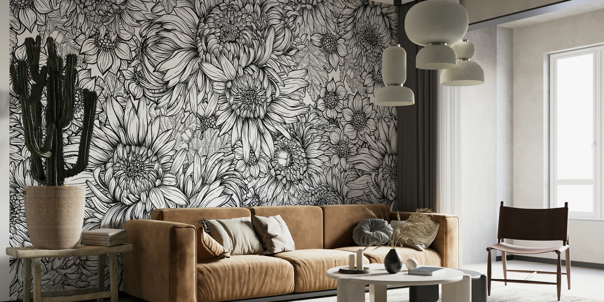 Papel pintado floral Chrysanthemum 6 en una habitación