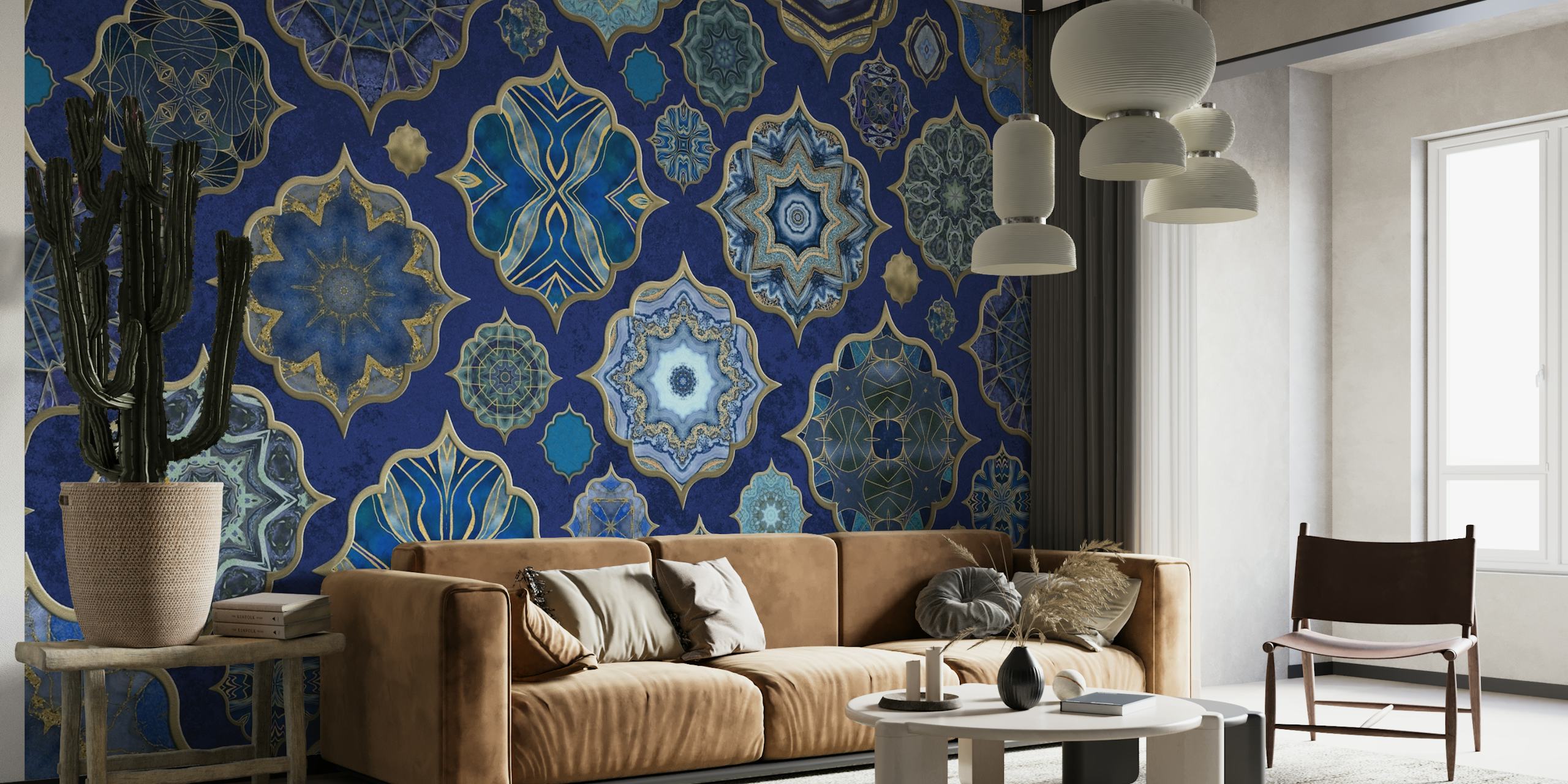 Blue Moroccan Tile Elegance papel de parede