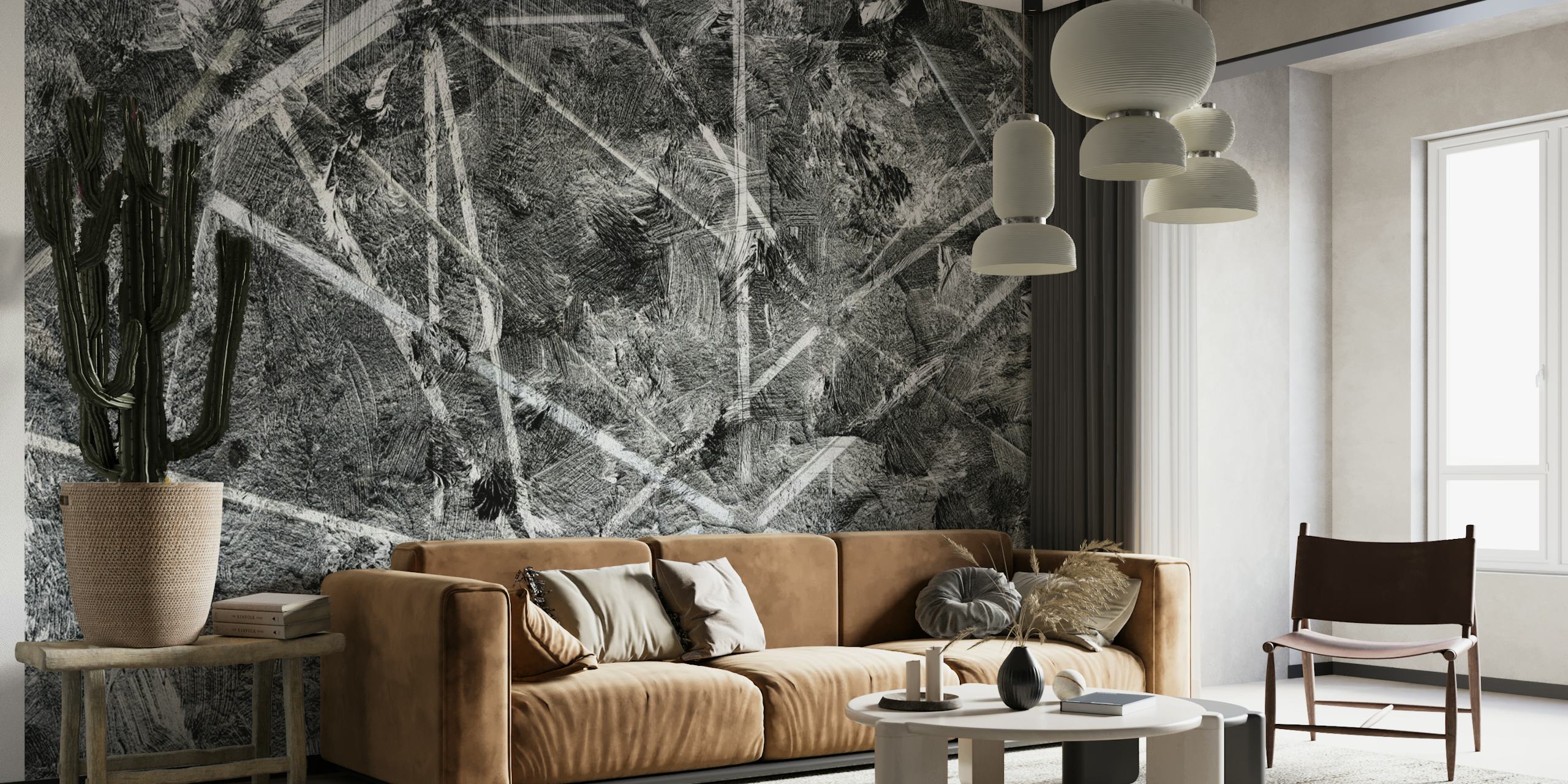 Abstract intersecting lines wall mural in monochrome
