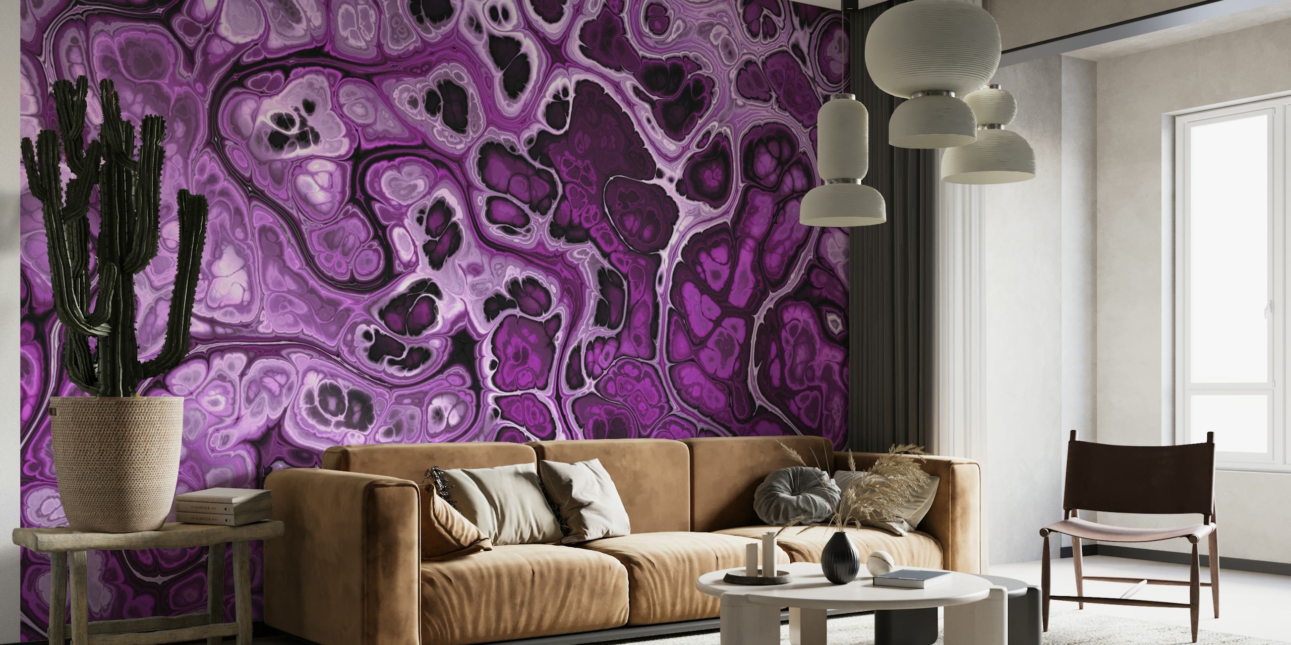 Abstract roze en paars fractal marmeren patroon voor muurschildering