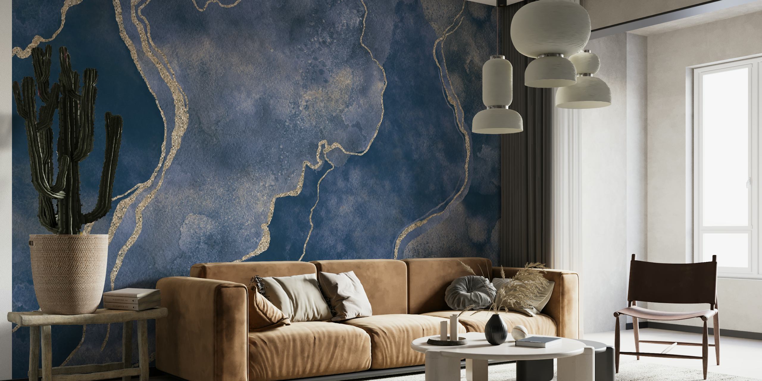 Ταπετσαρία Navy Gold Marble Gemstone σε ένα δωμάτιο