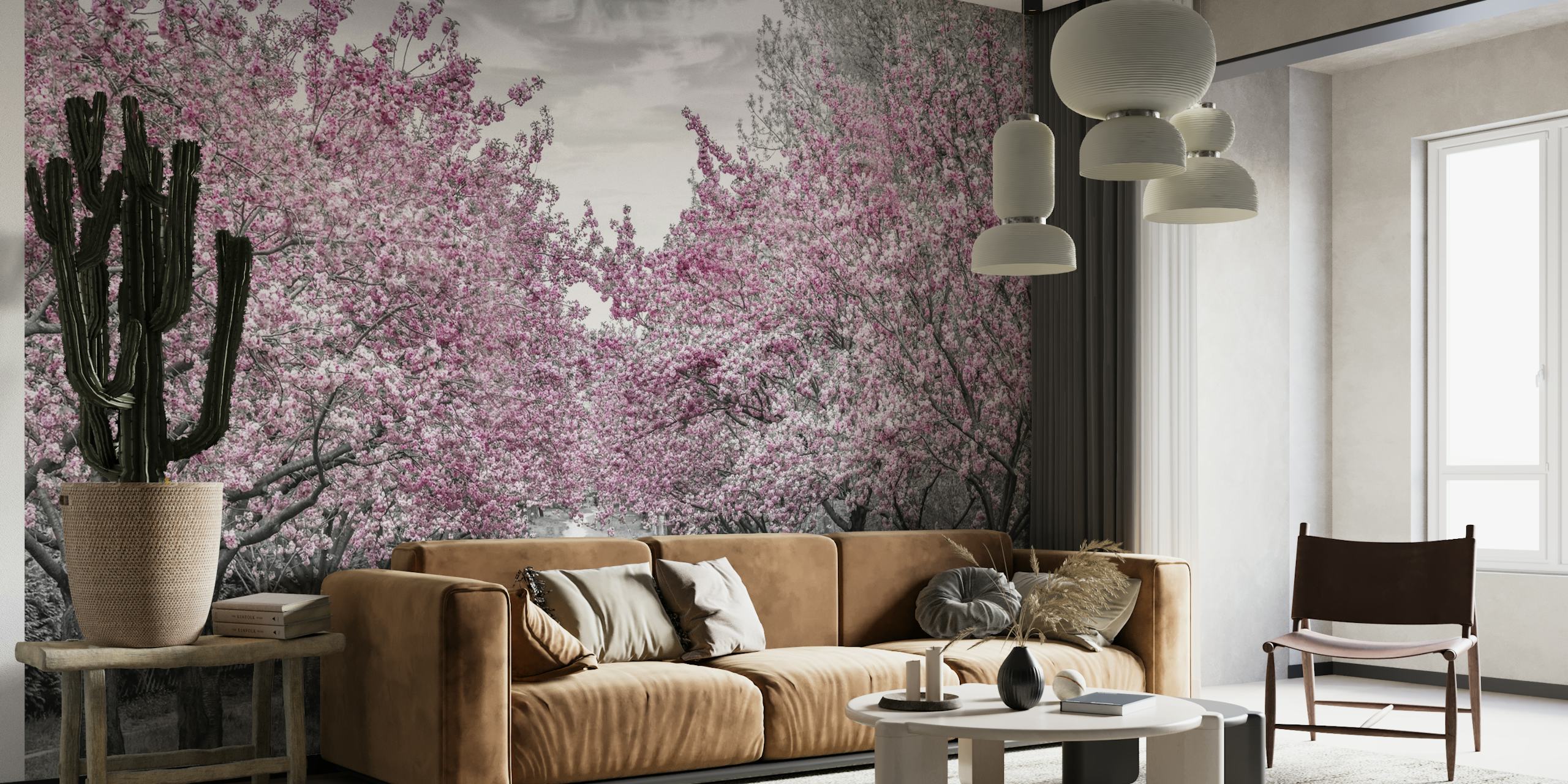 Charming cherry blossom alley wallpaper