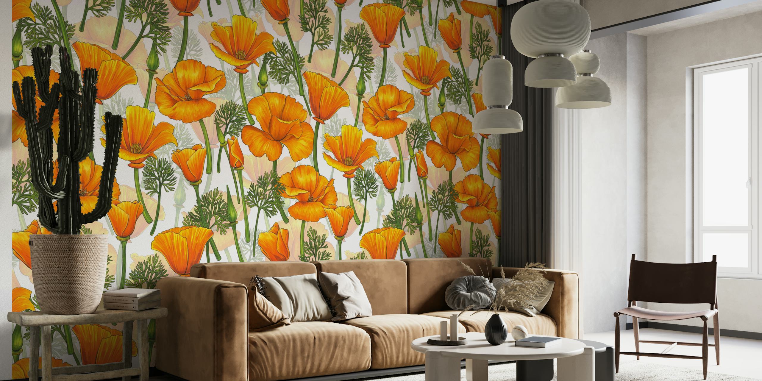 California poppies in vibrant orange and green colors wallpaper