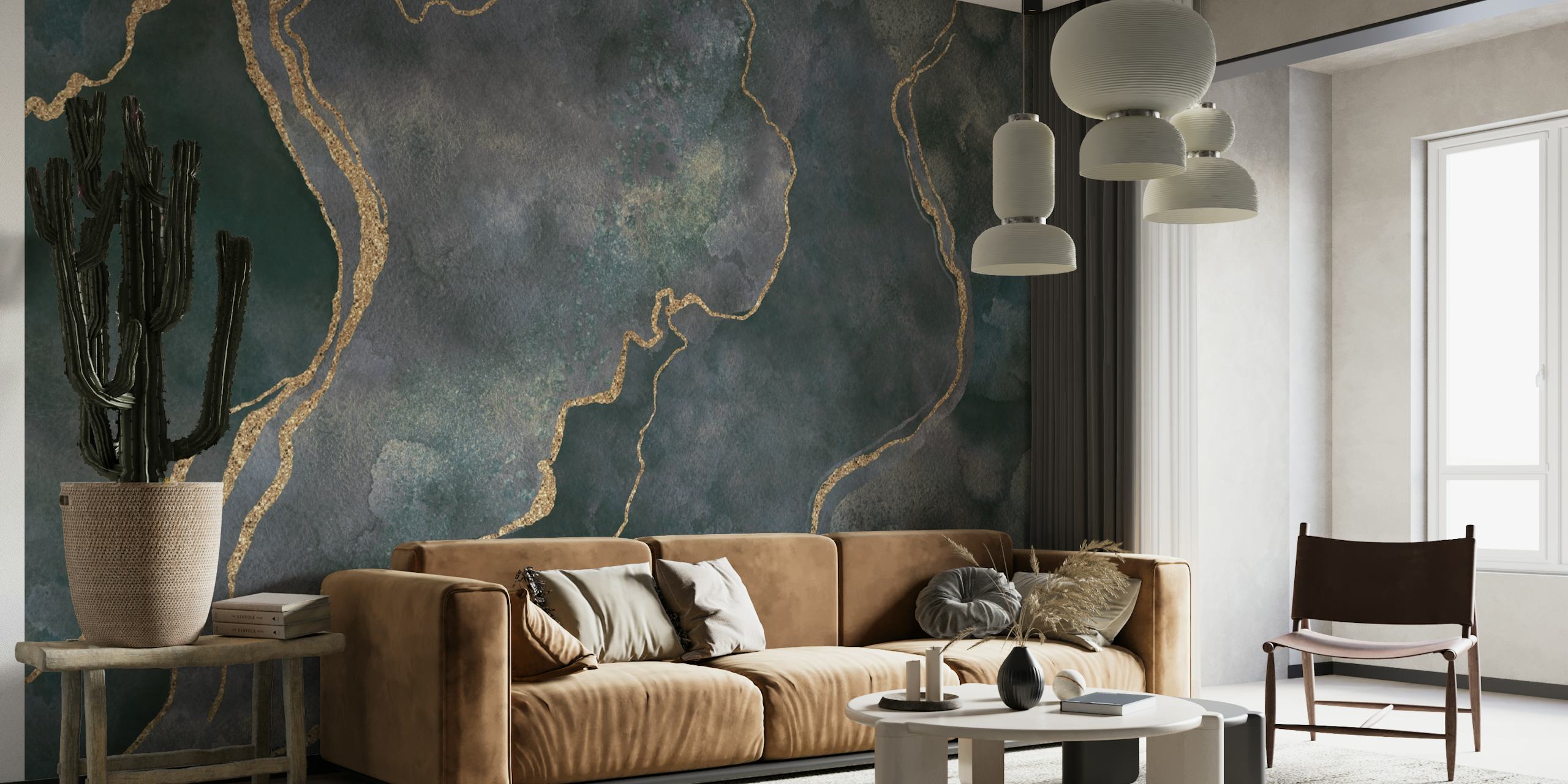 Elegant teal and grey marble pattern wall mural