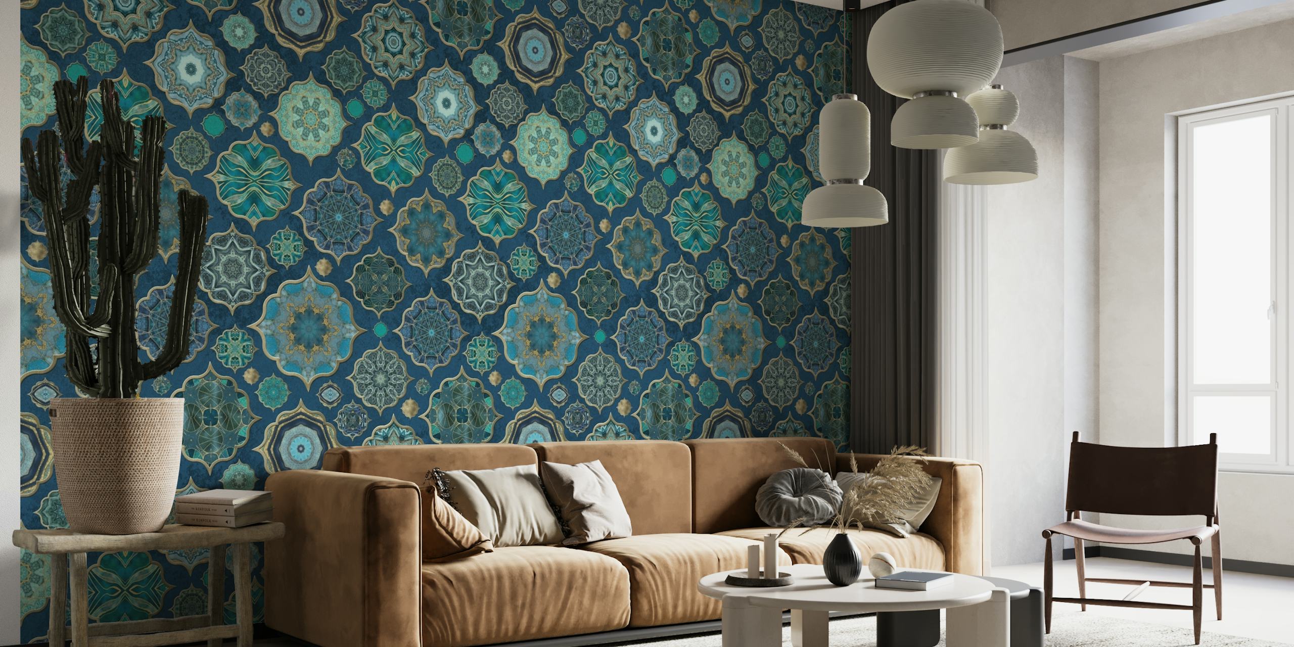 Moroccan Tiles Teal Luxury papel pintado