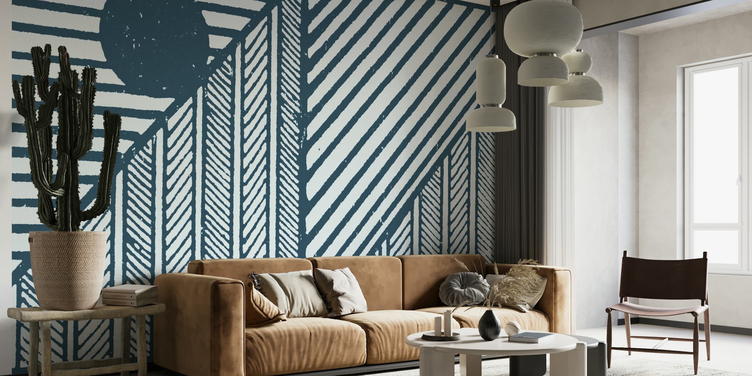 Teal modernist wallpaper in a room
