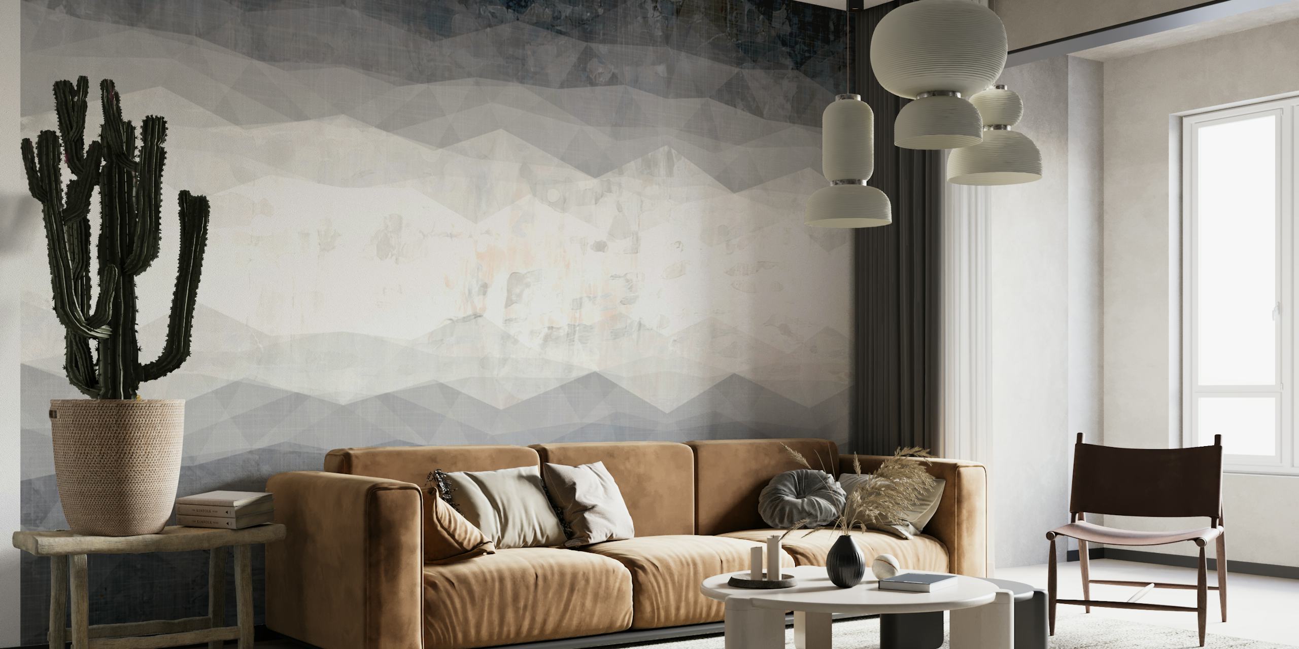 Gray Geometric Grunge Wall in een kamer