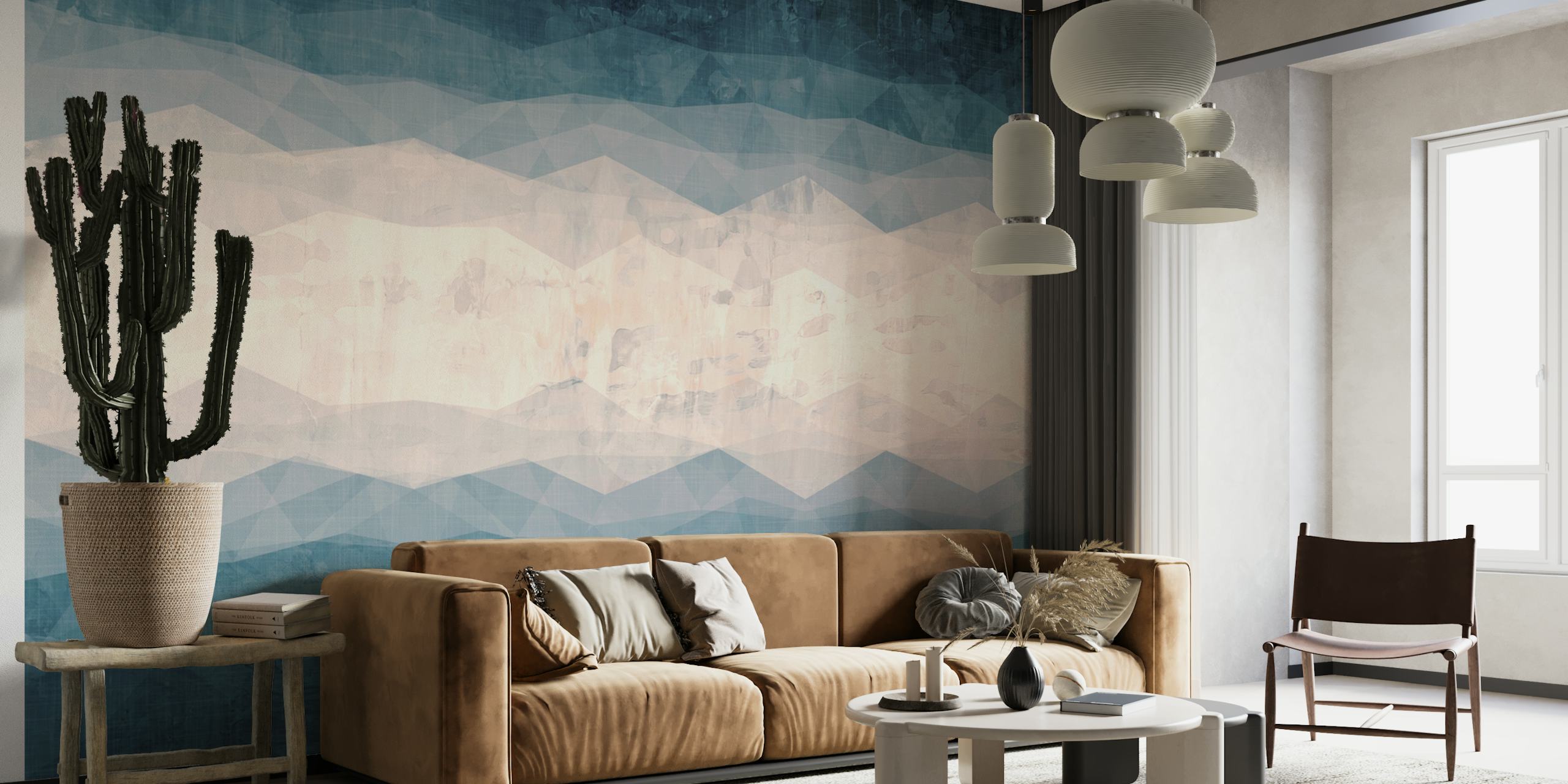 Teal Geometric Grunge Wall em um quarto