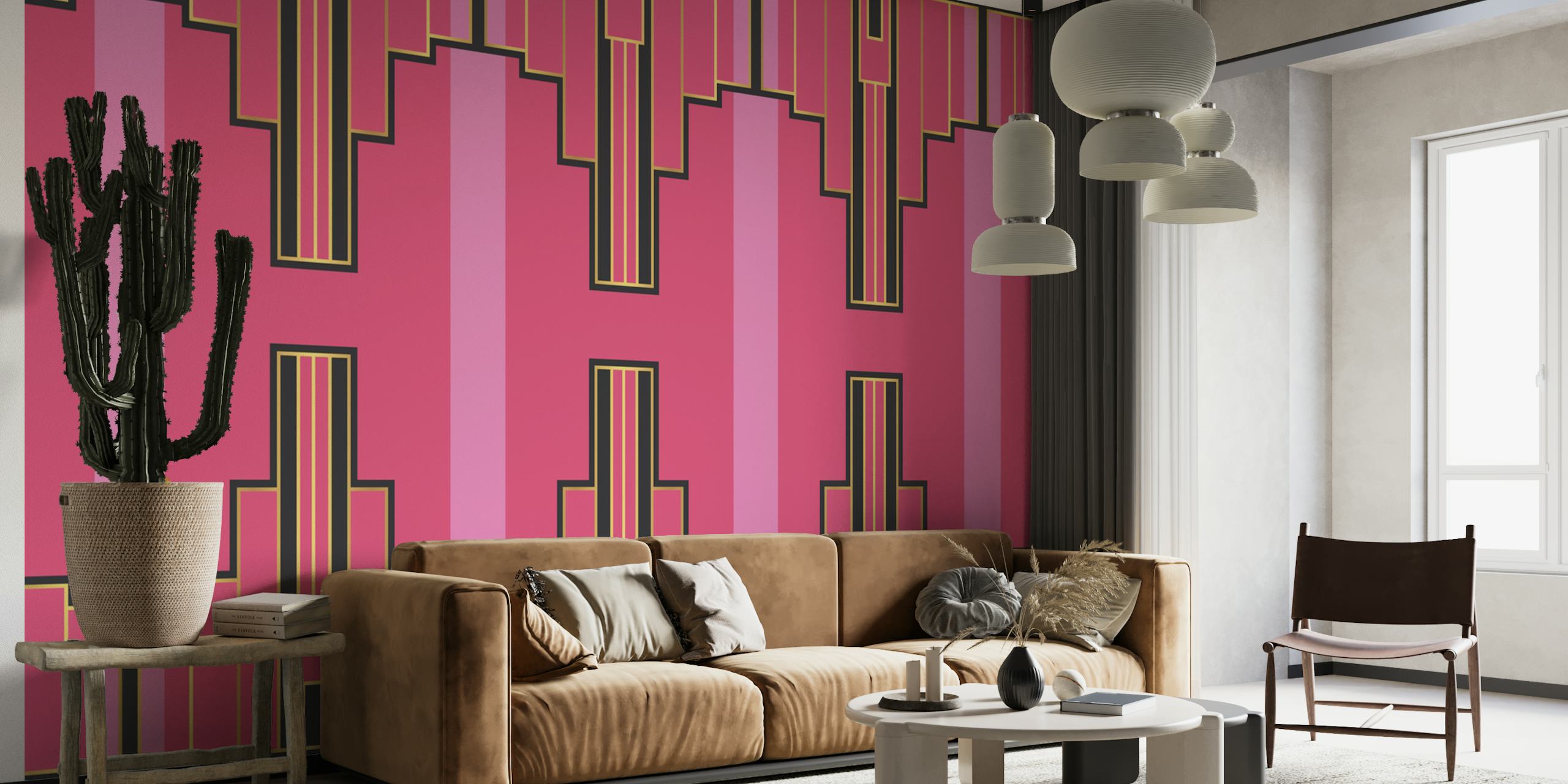Geometric pink and gold Art Deco wallpaper