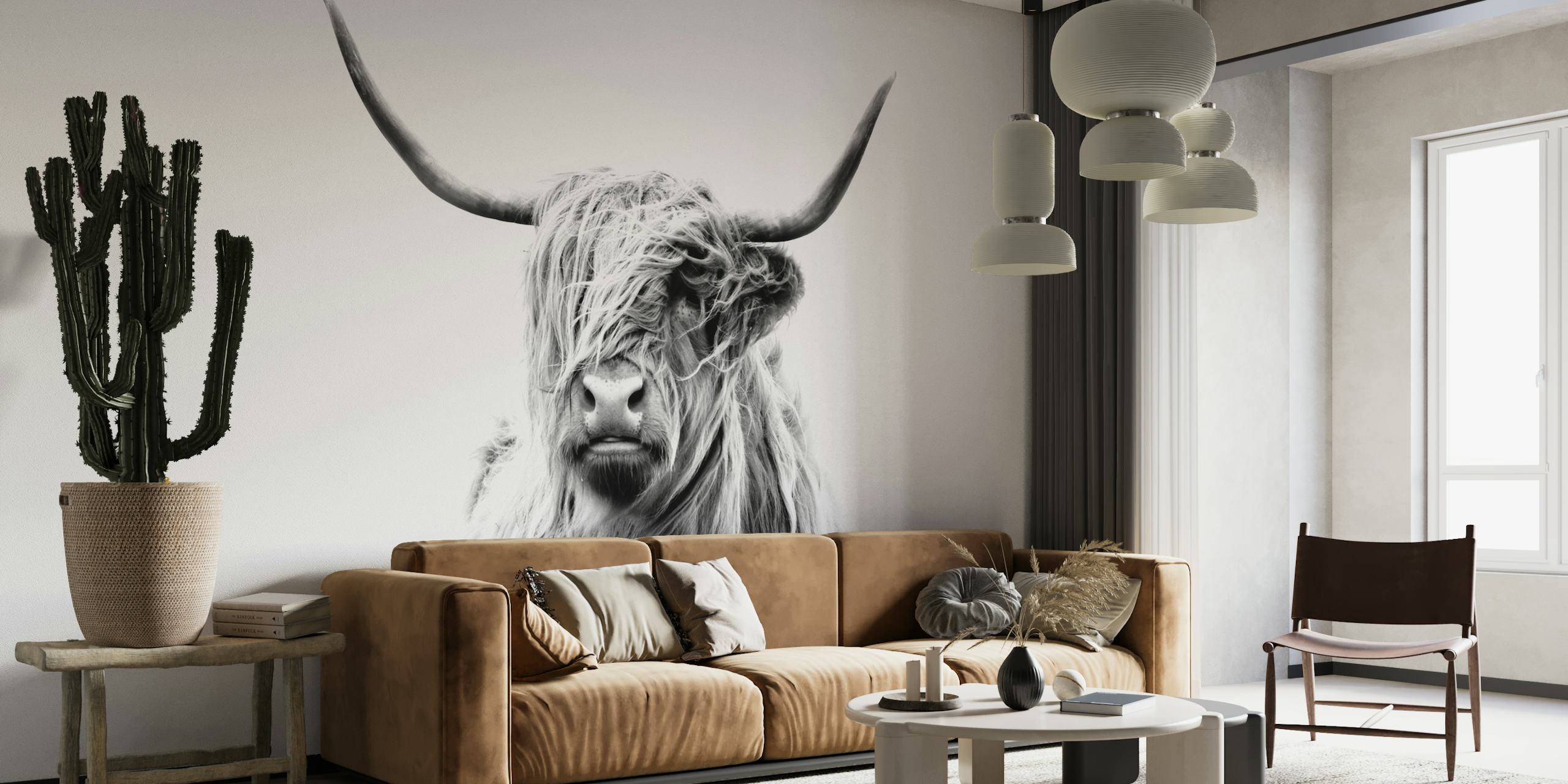 Highland Cow wall mural emanating rustic charm