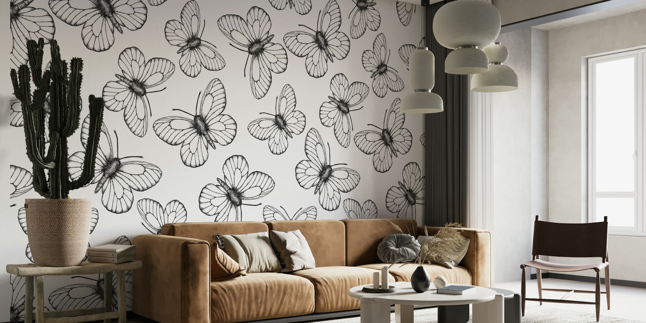White butterfly pattern wallpaper