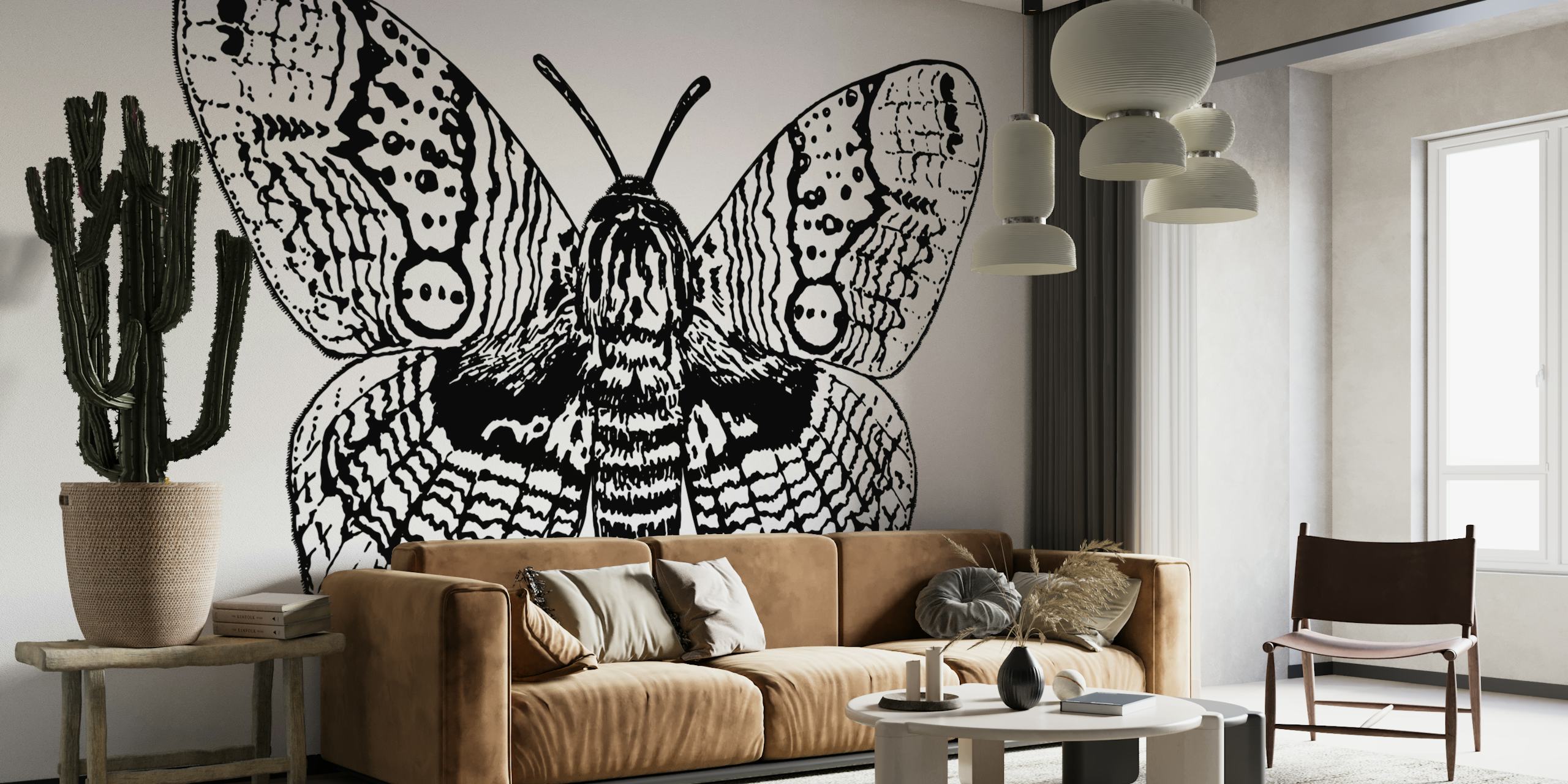 Brahmin moth drawing wallpaper in a room