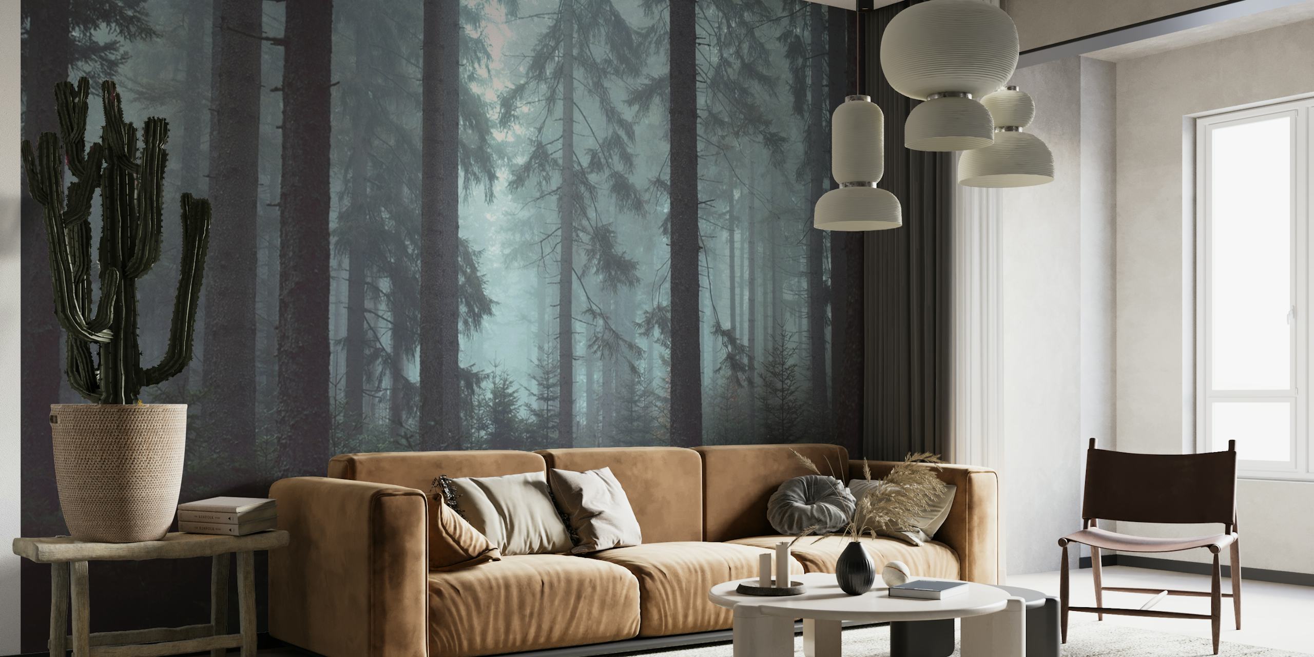 Misty pine forest wallpaper