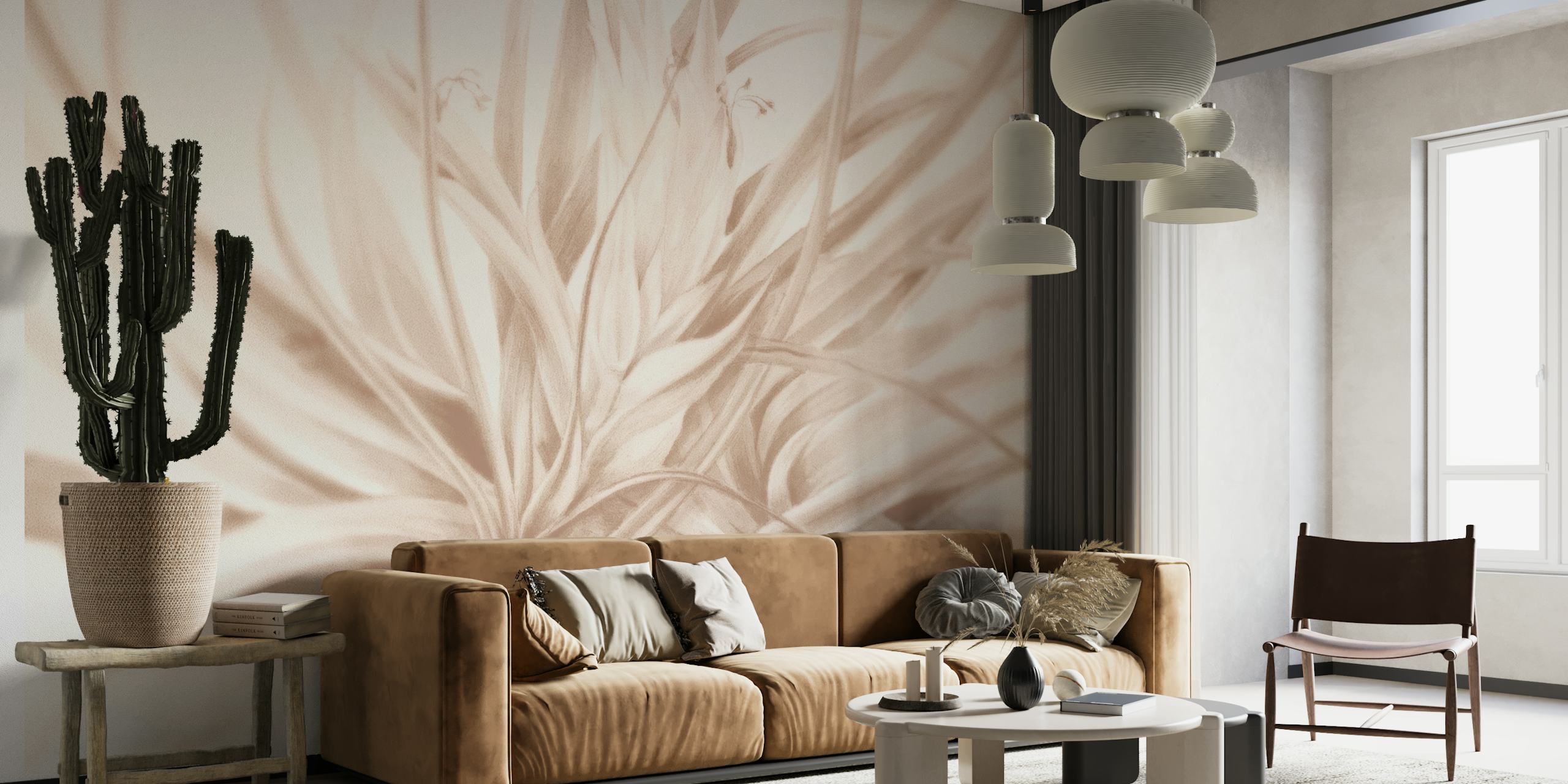 Elegante murale floreale in toni neutri e tenui per un ambiente domestico tranquillo