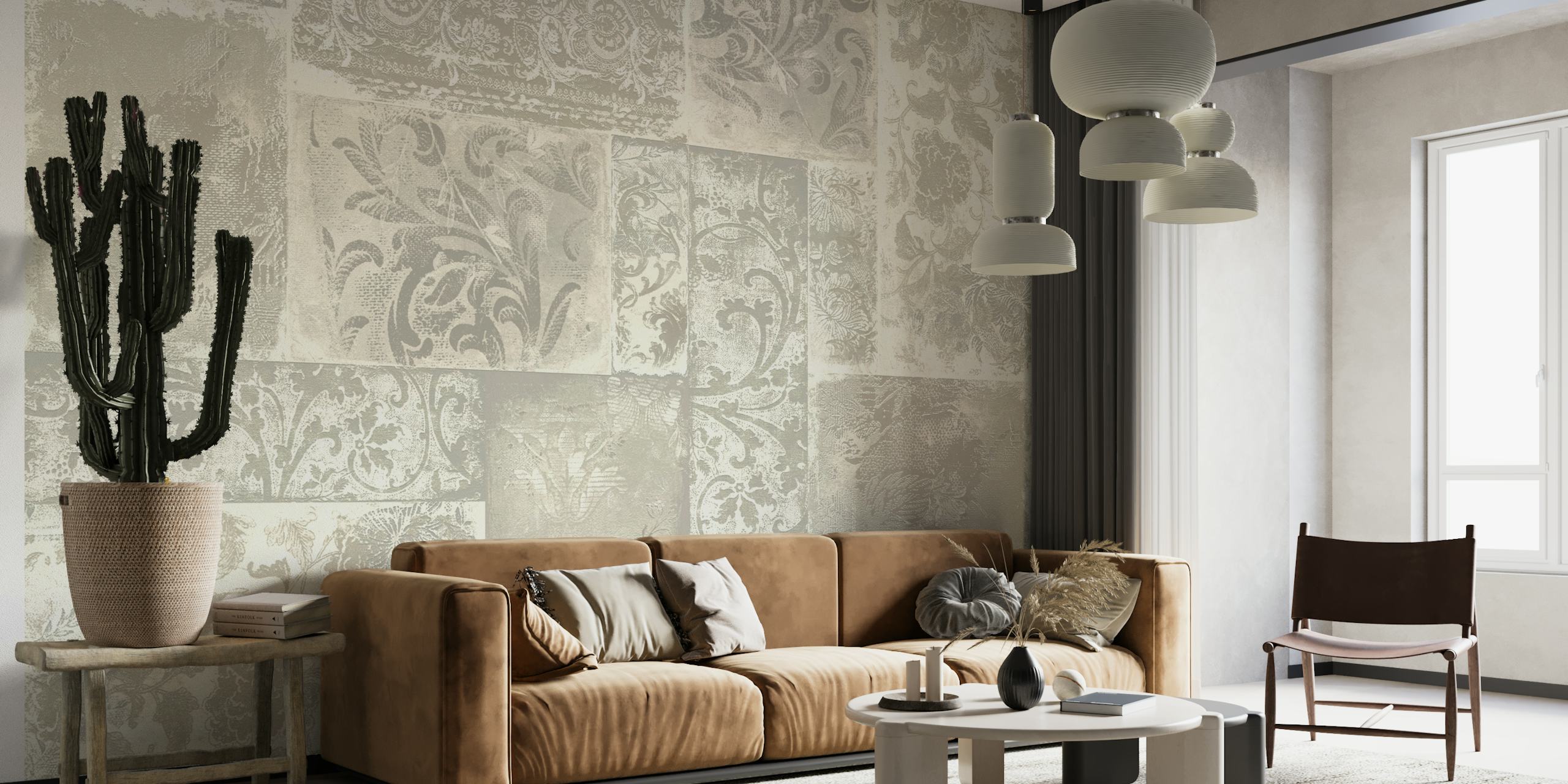 Bohemian Patchwork ivory beige wallpaper