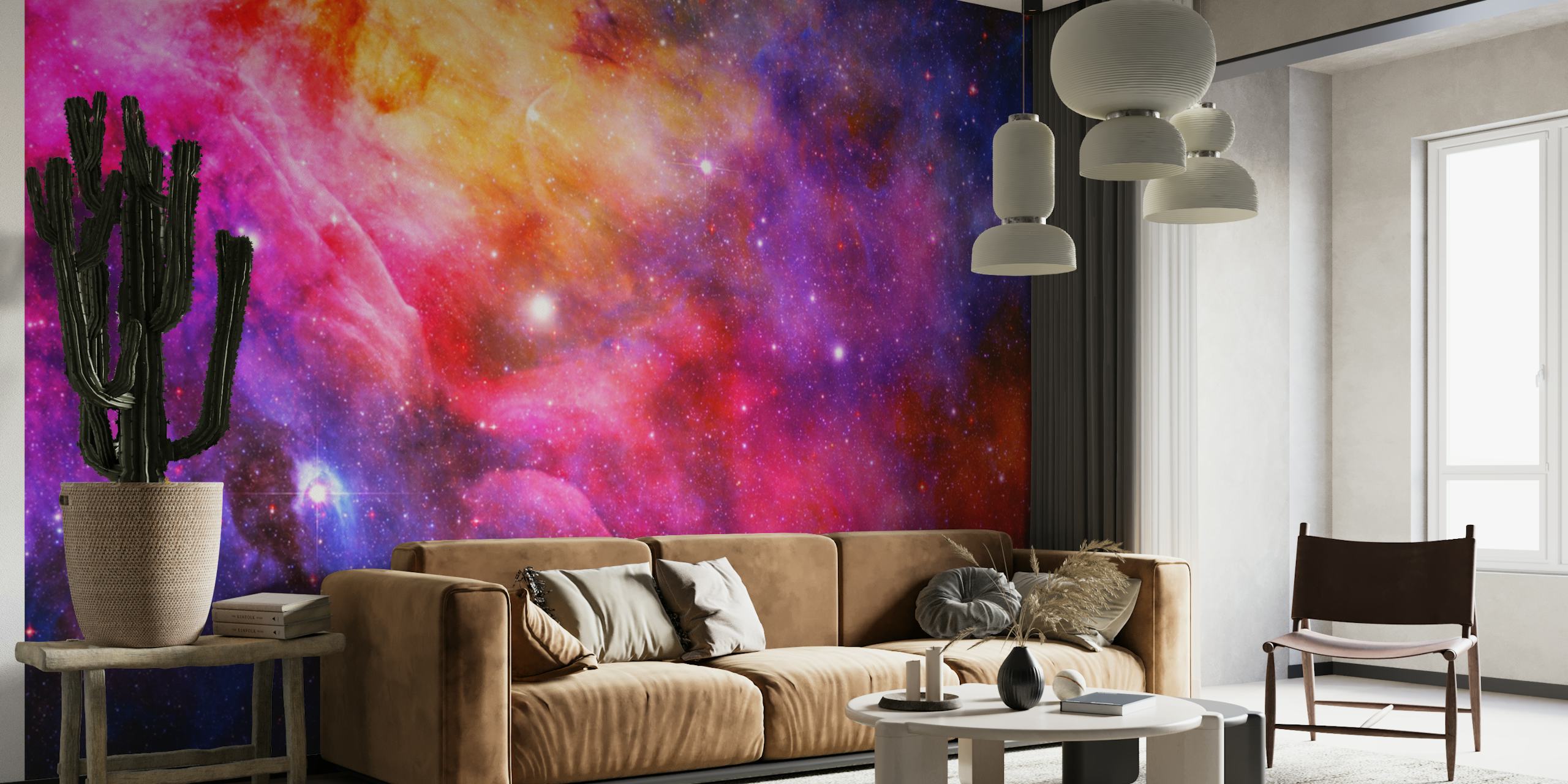 Murale colorato con galassia dello spazio esterno con stelle e motivi di nebulose