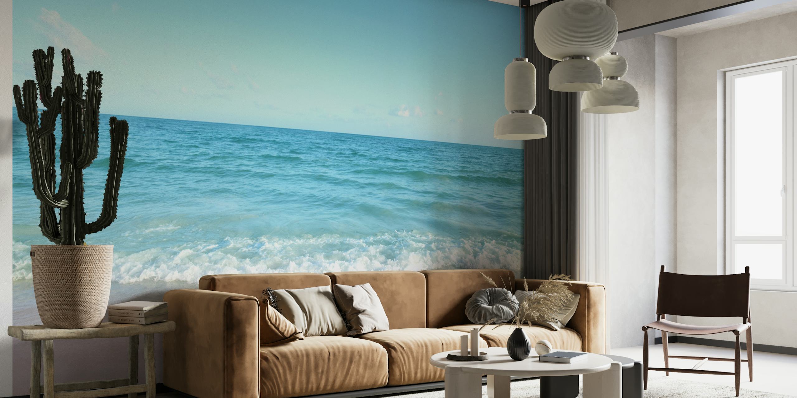 Caribbean ocean wallpaper in a room