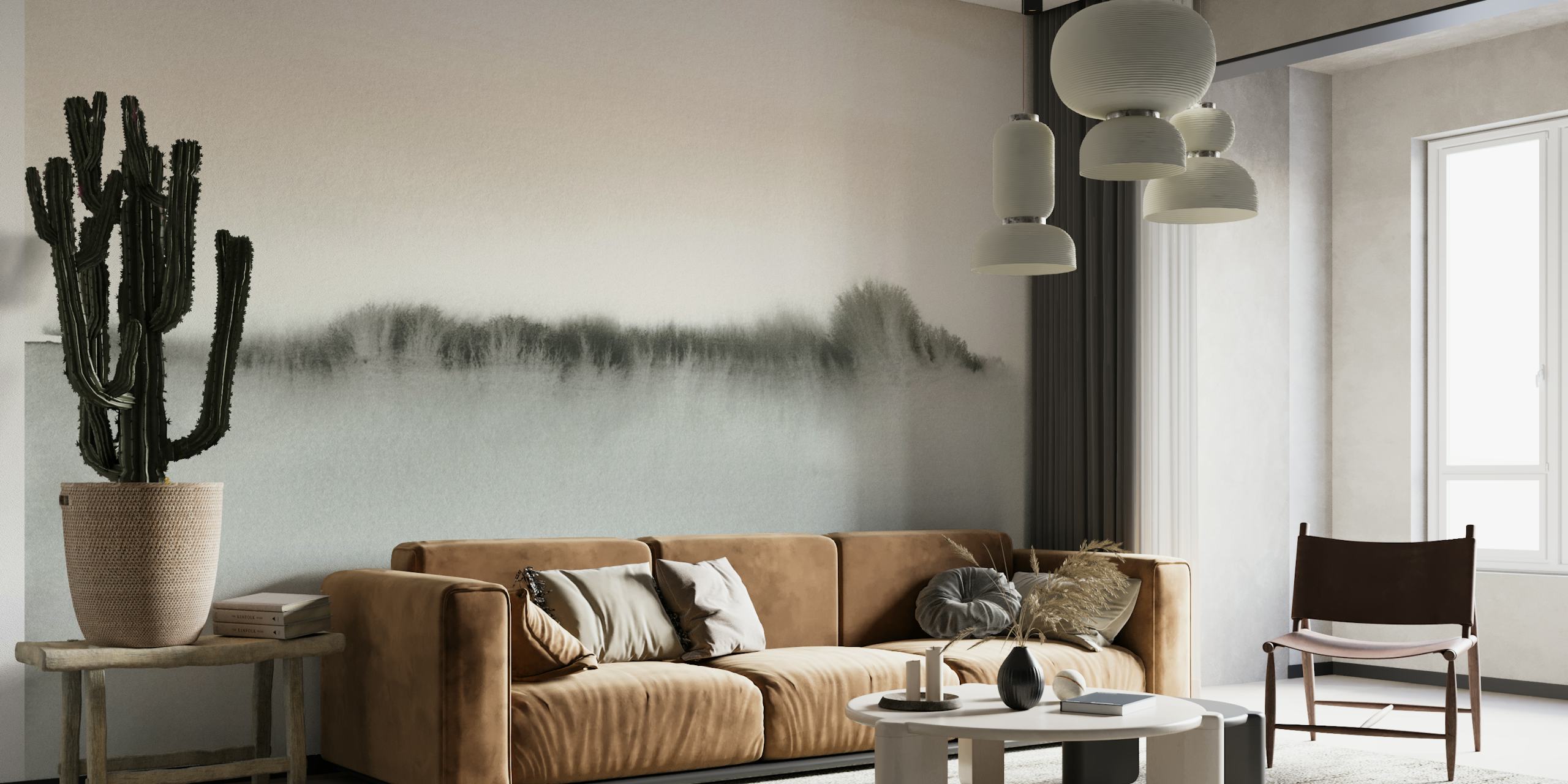 Abstract gray watercolor horizon wall mural