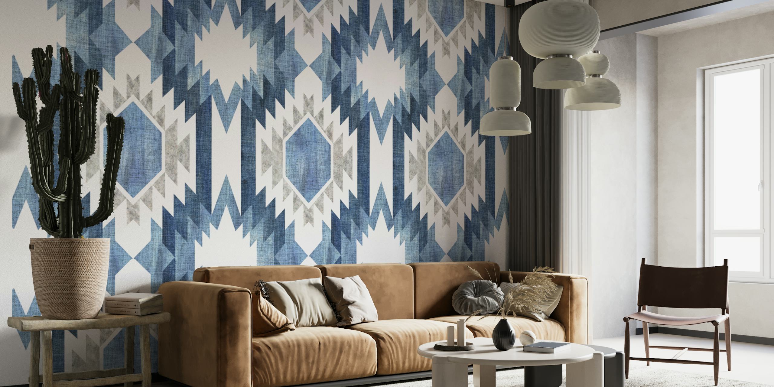 Blau-weiße geometrische Tapetendesign