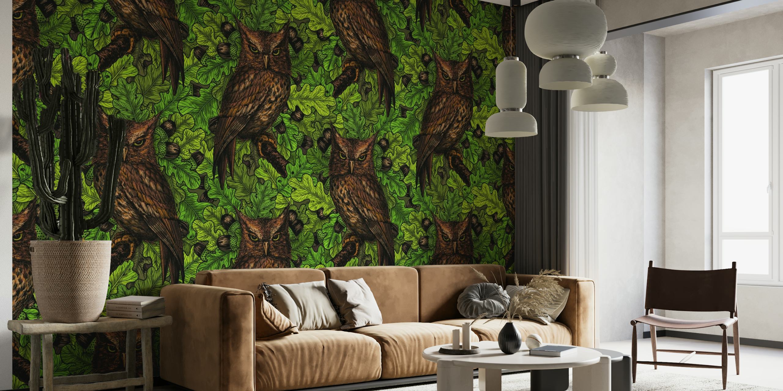 Owls in the oak tree 2 wallpaper