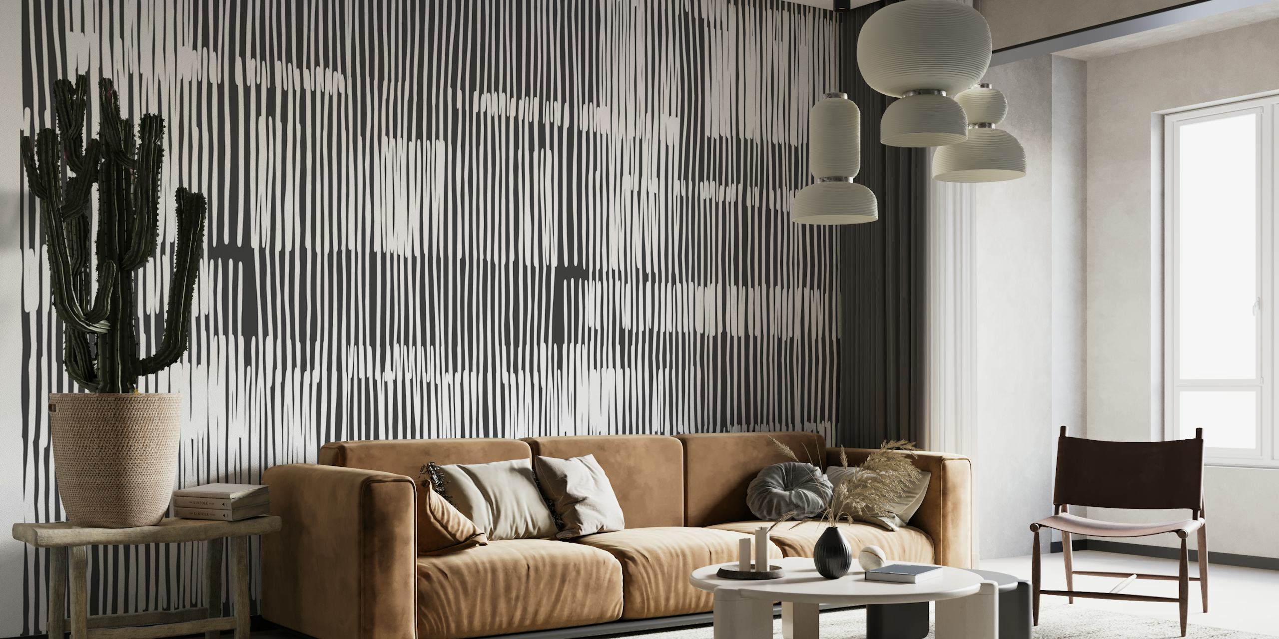 Abstract black and white striped wallpaper
