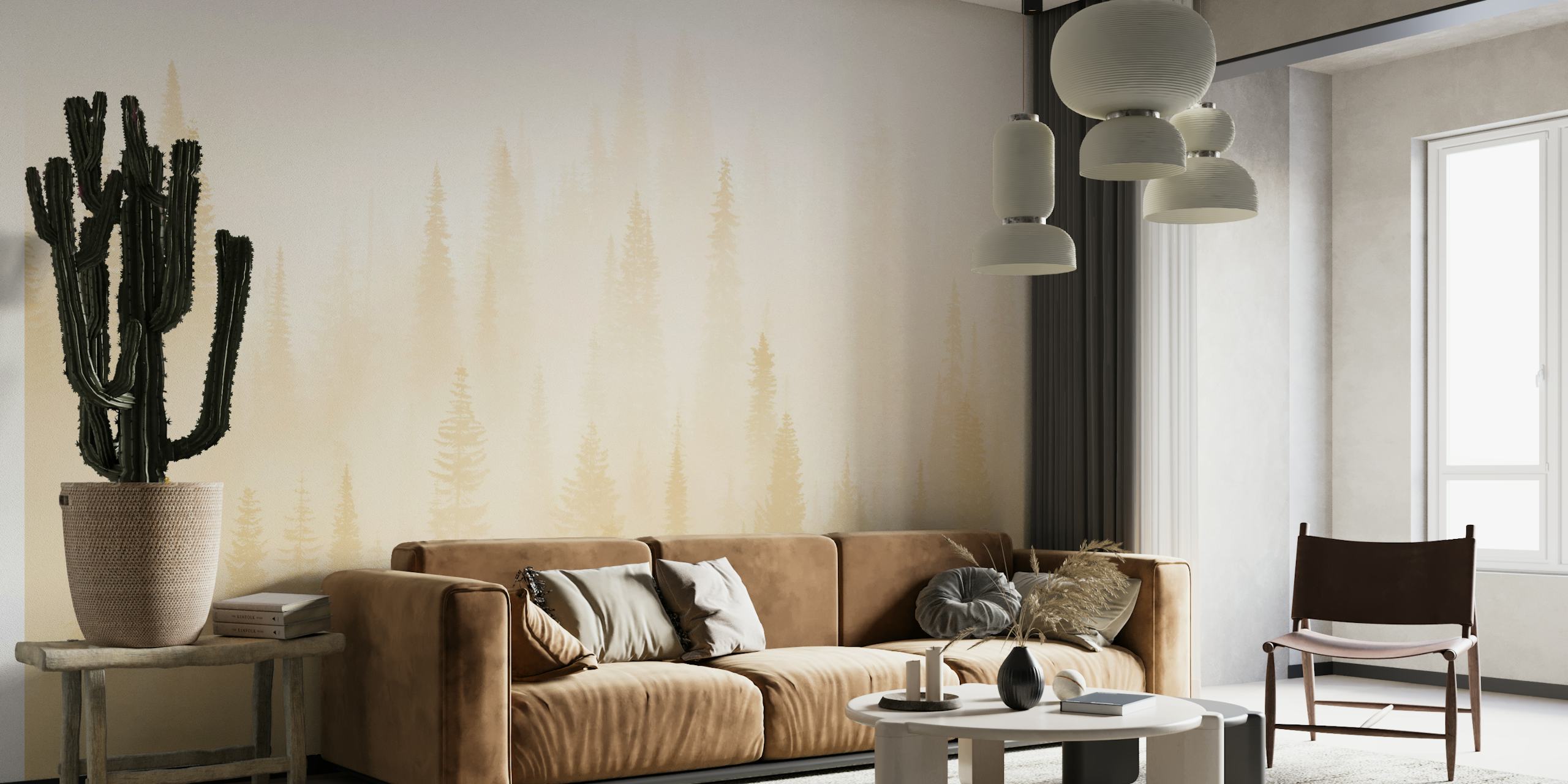 Misty forest yellow tapet i ett rum