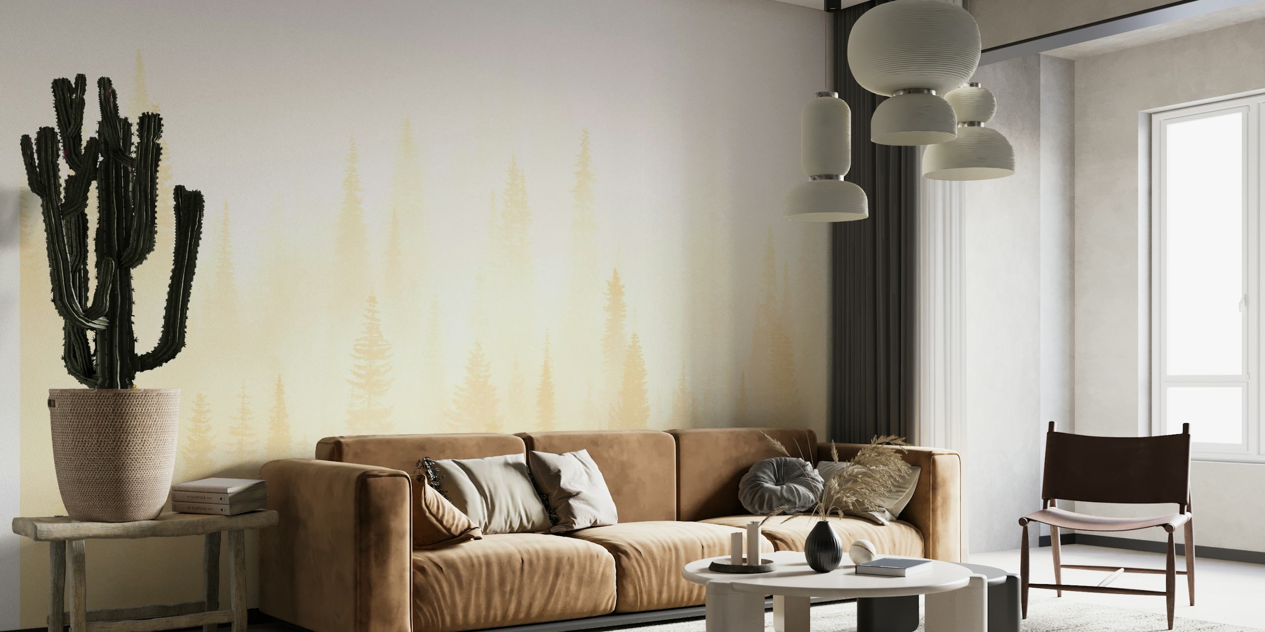 Misty forest yellow papel pintado