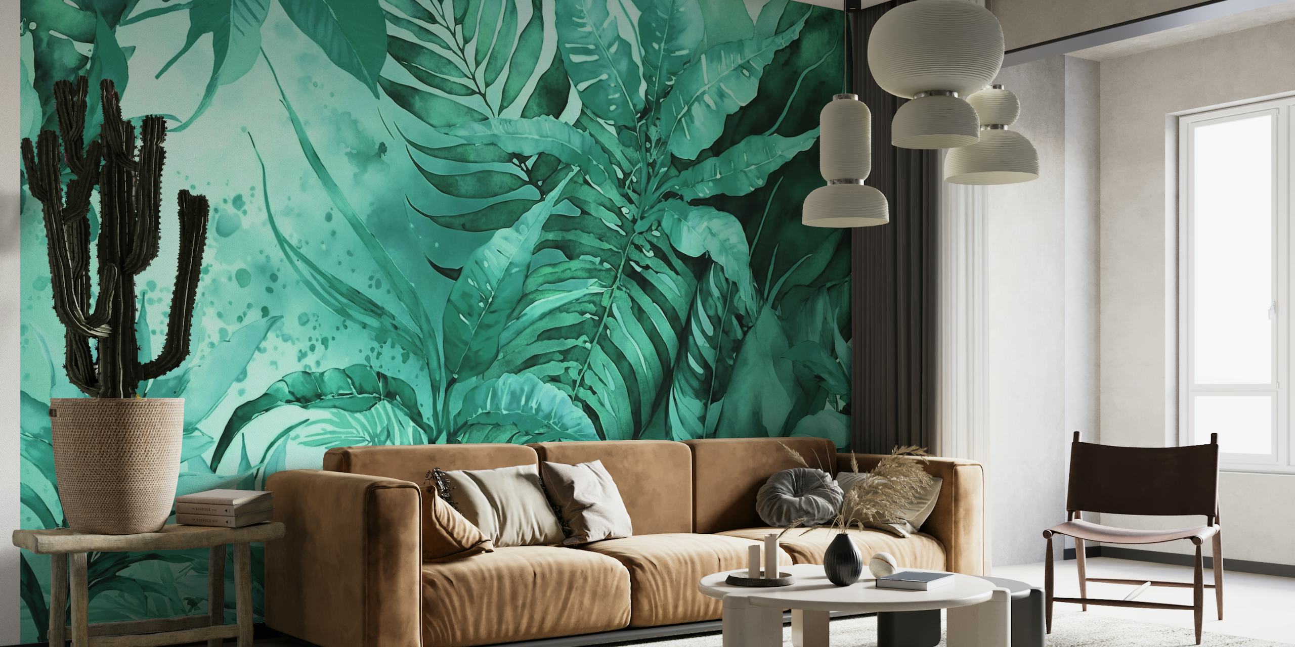 Tropical Jungle Teal wallpaper