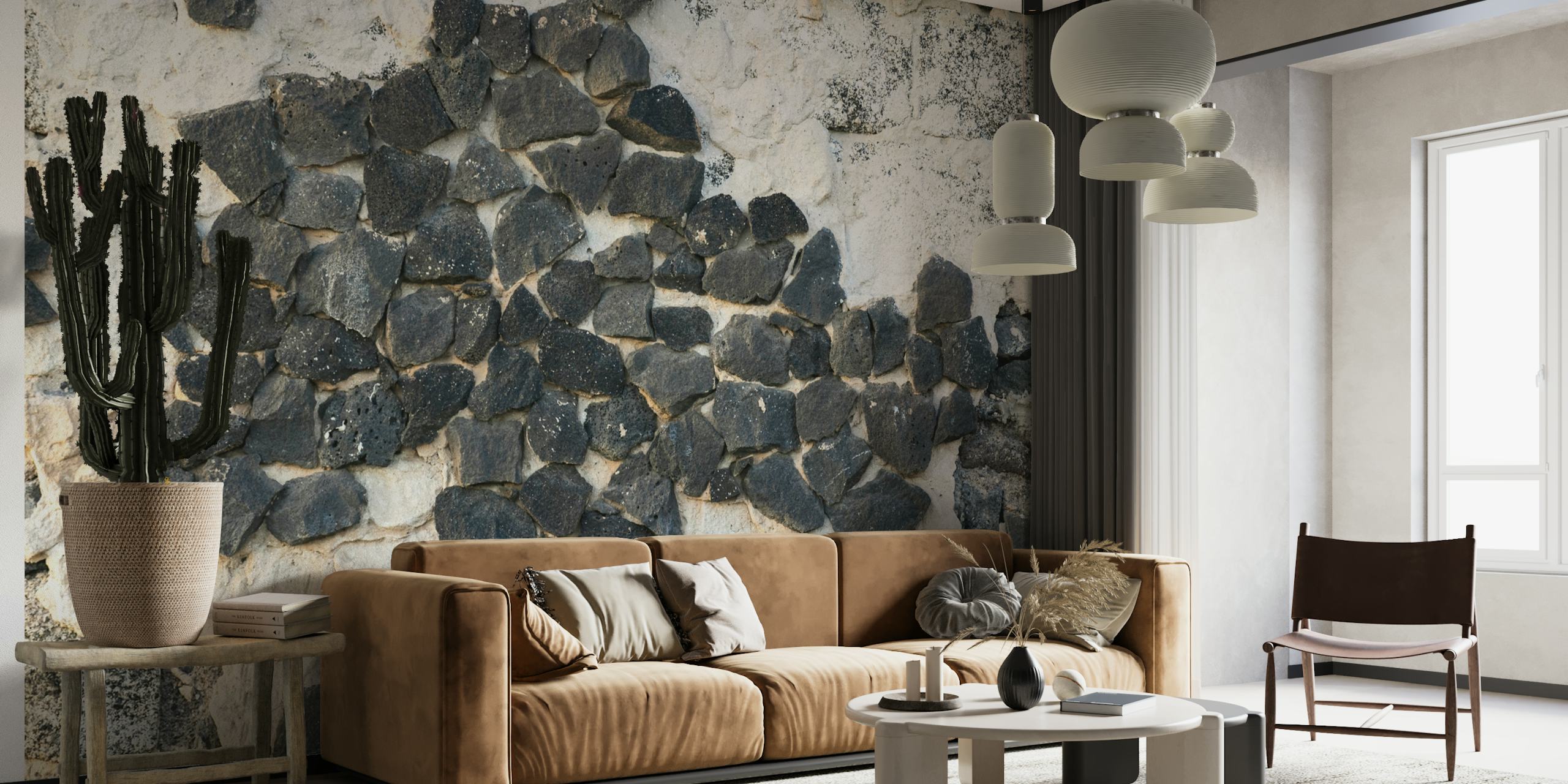 High-quality Black Lava Rock Wall Mural Wallpaper
