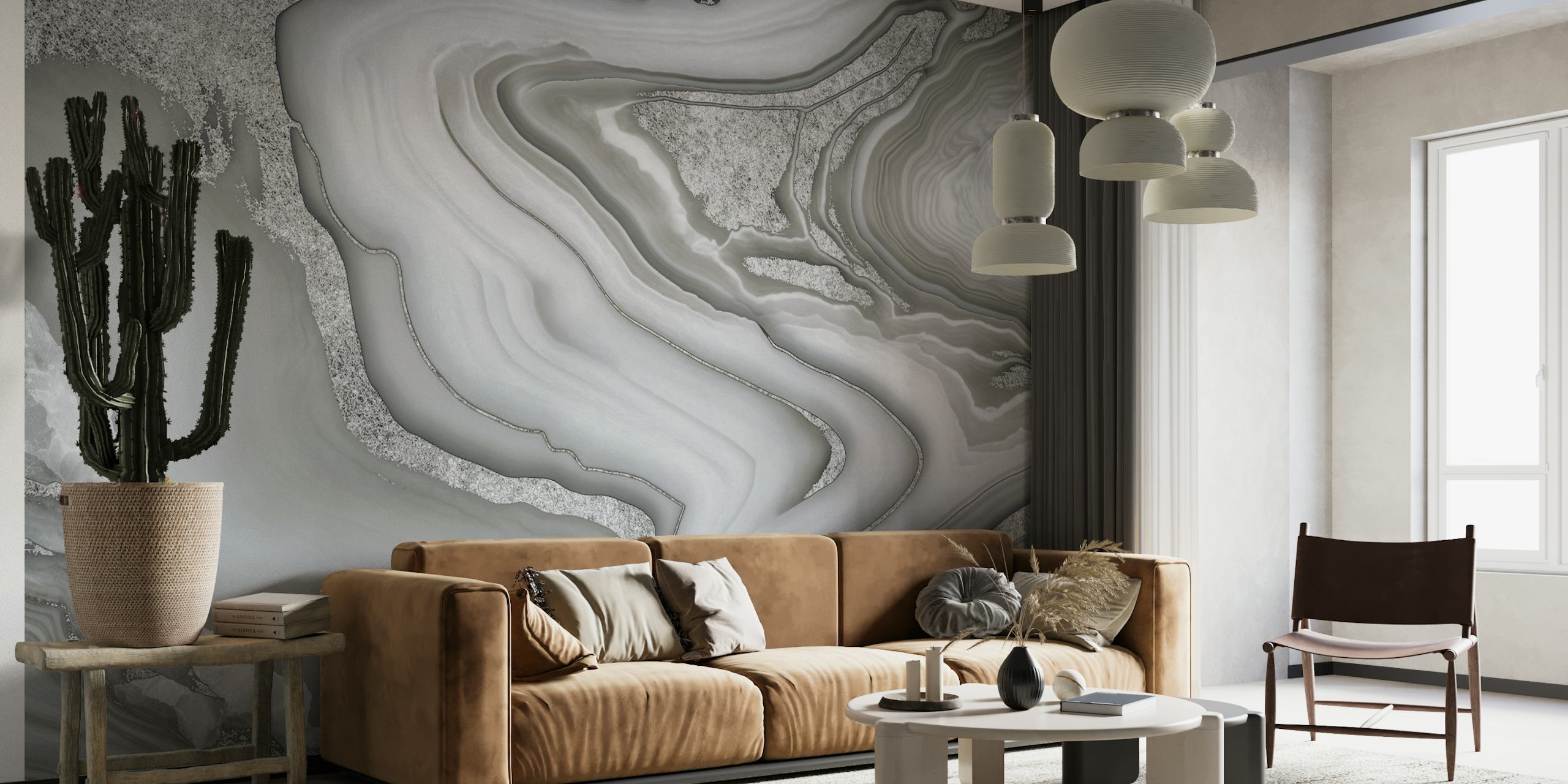 Murale con motivo in marmo argento e grigio elegante per decorazione d'interni