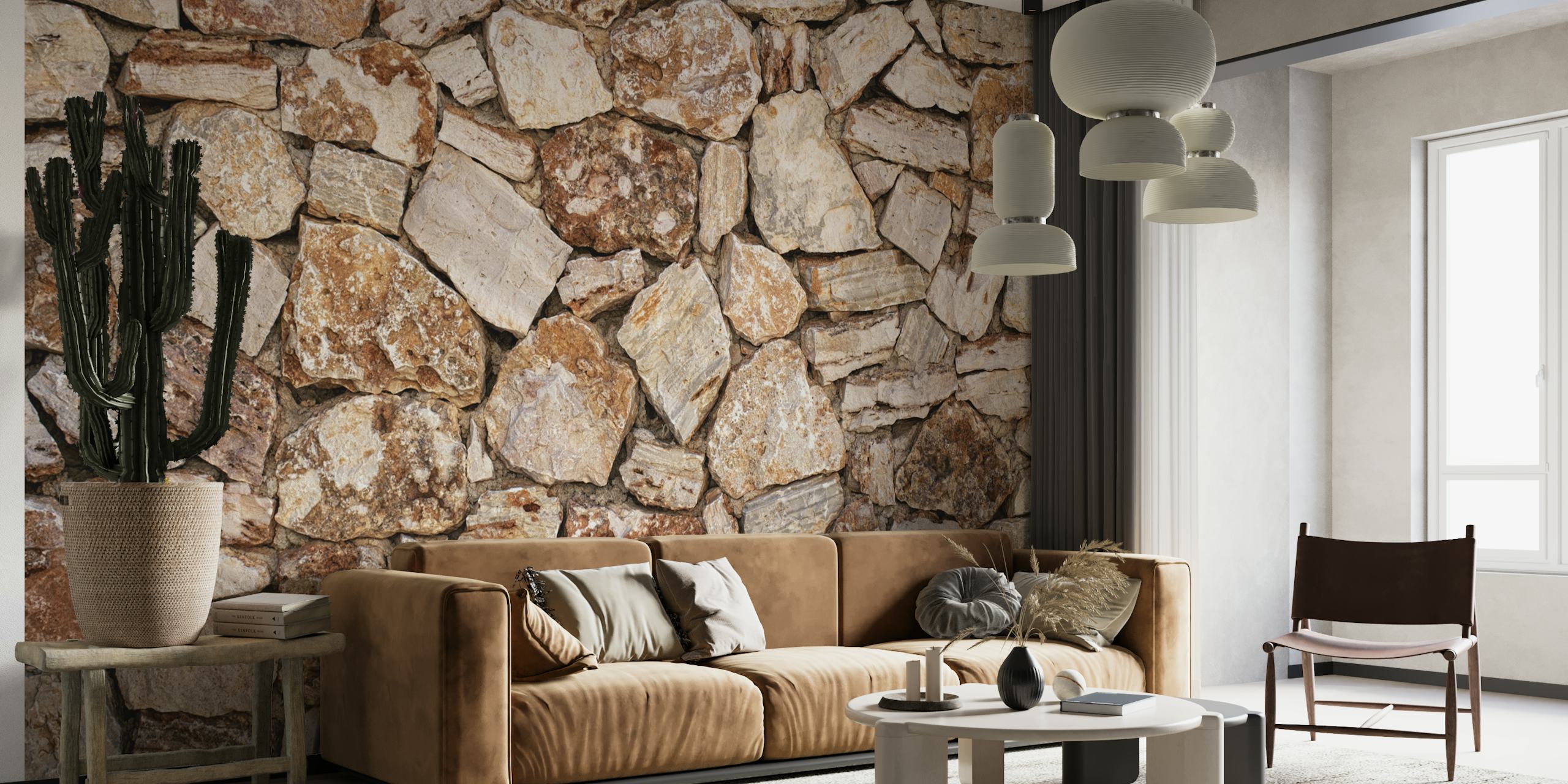 Mediterranean limestone wall wallpaper in a room
