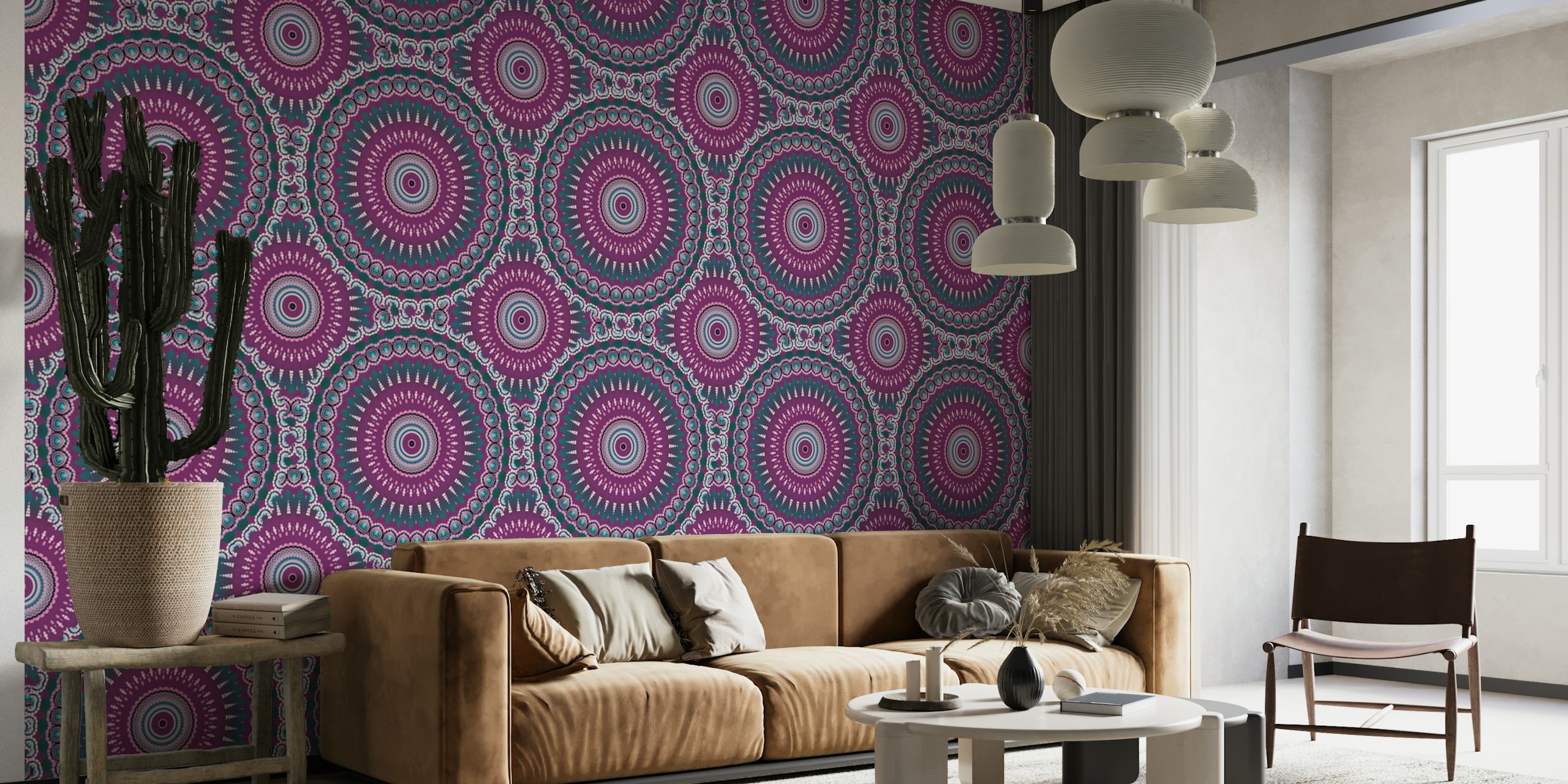 Mandala Pattern Pink And Teal wallpaper