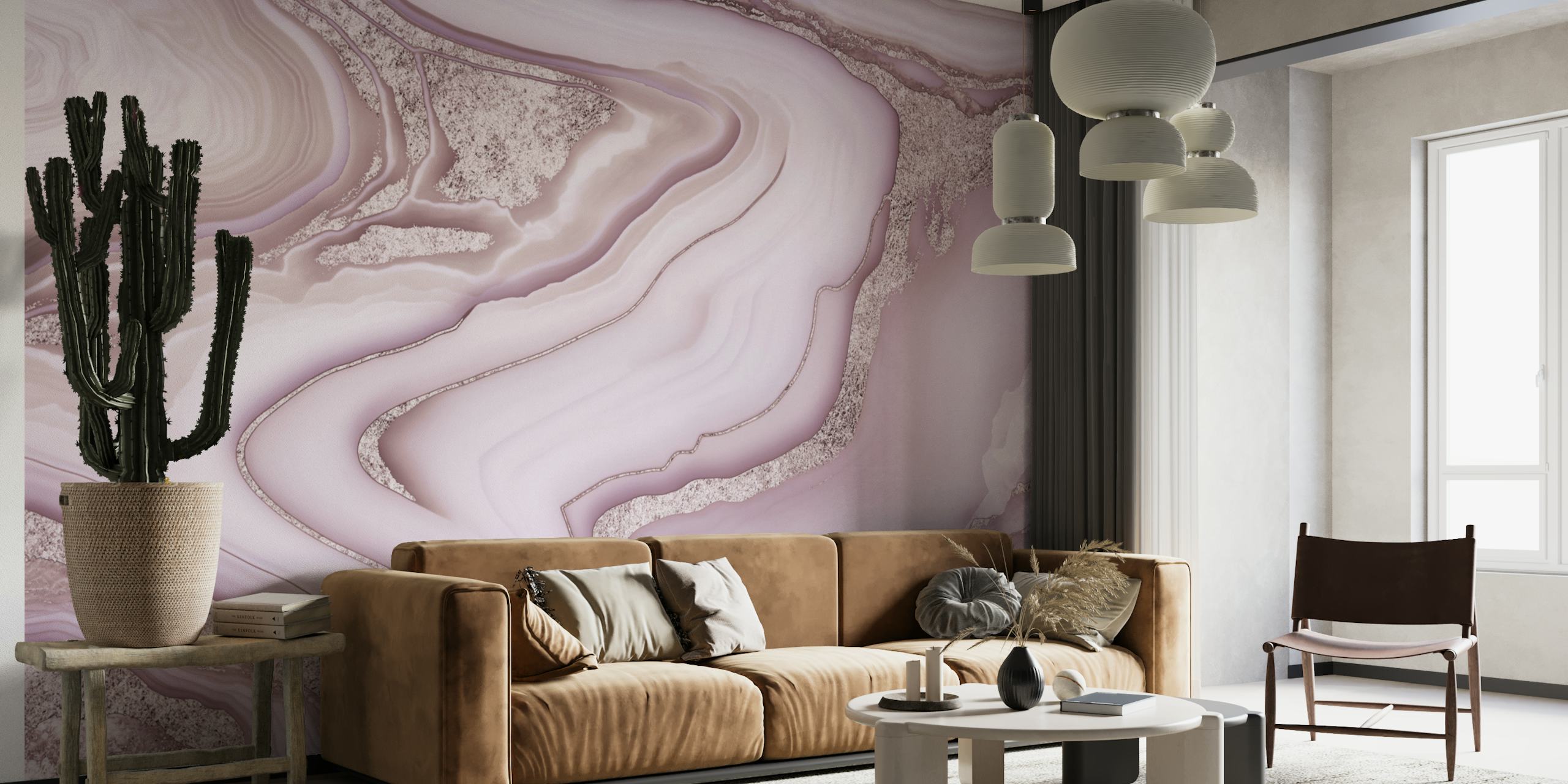 papel de parede Blush Pink Rose Gold Marble em um quarto