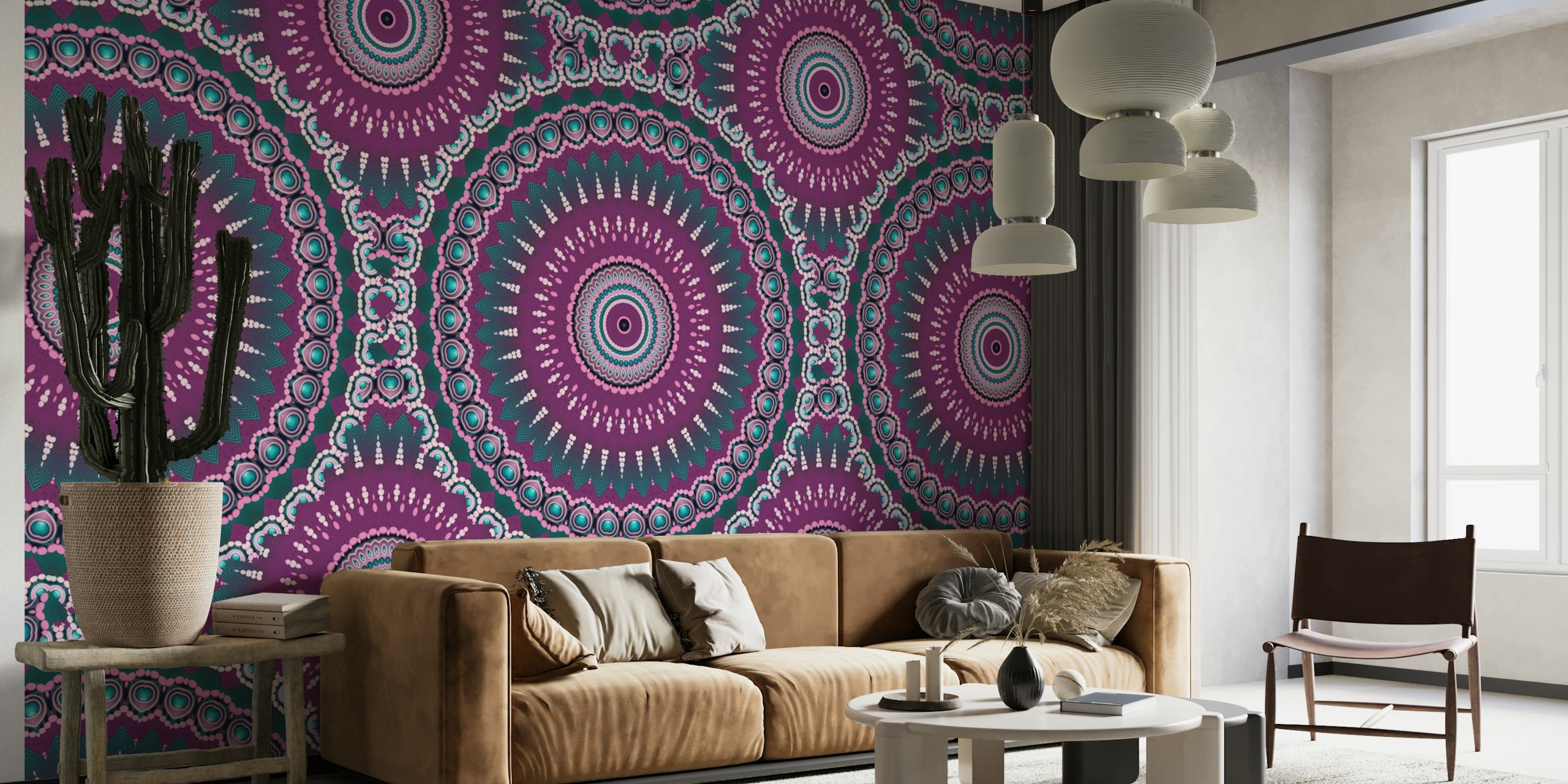 Mandala Pattern Pink Teal wallpaper