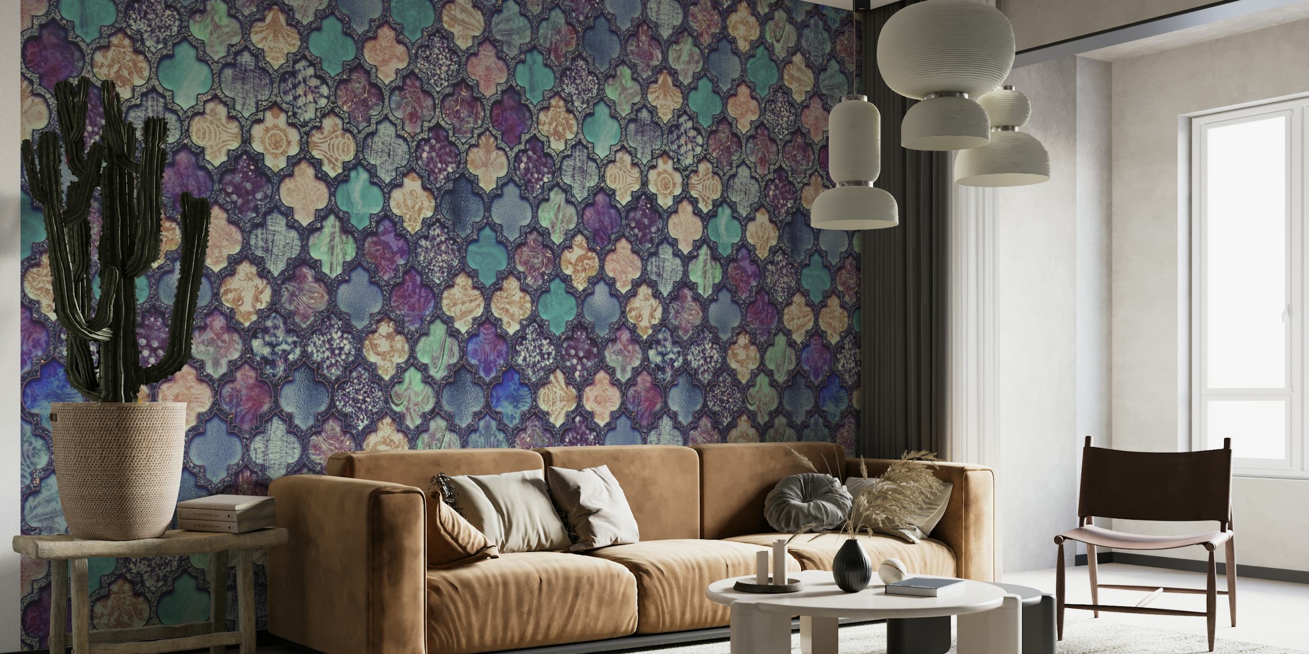 Moroccan Tiles Teal Purple wallpaper