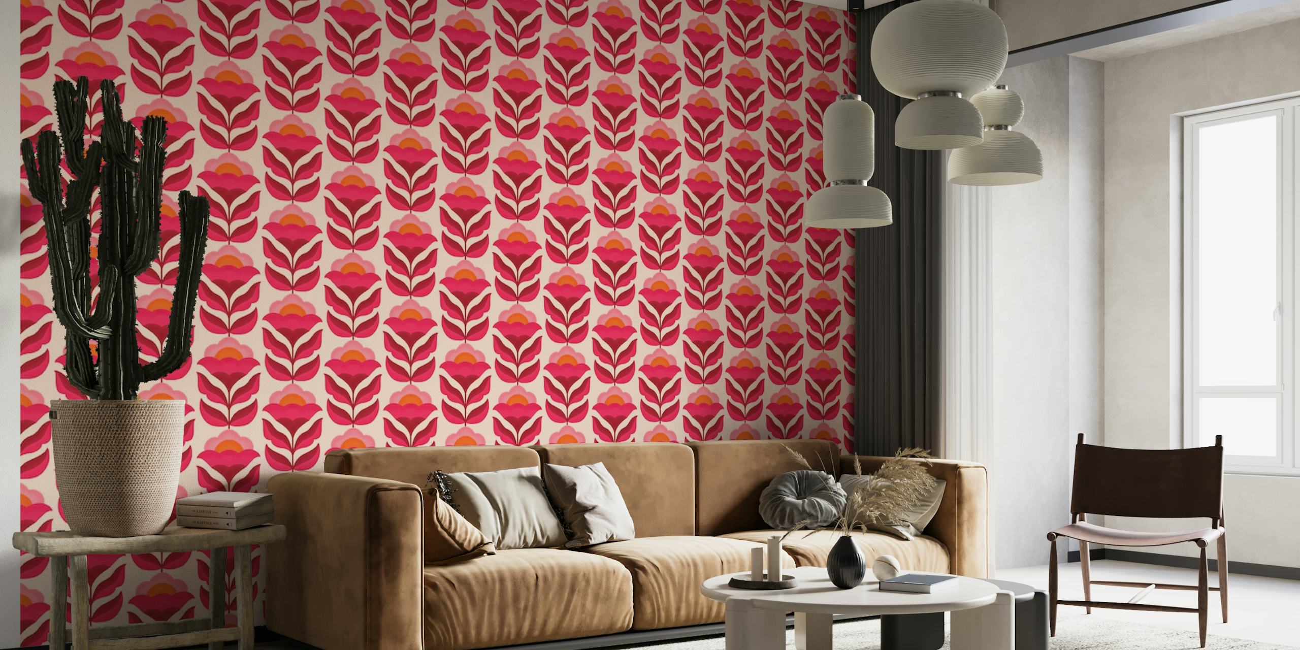 Retro floral pattern wallpaper in a room