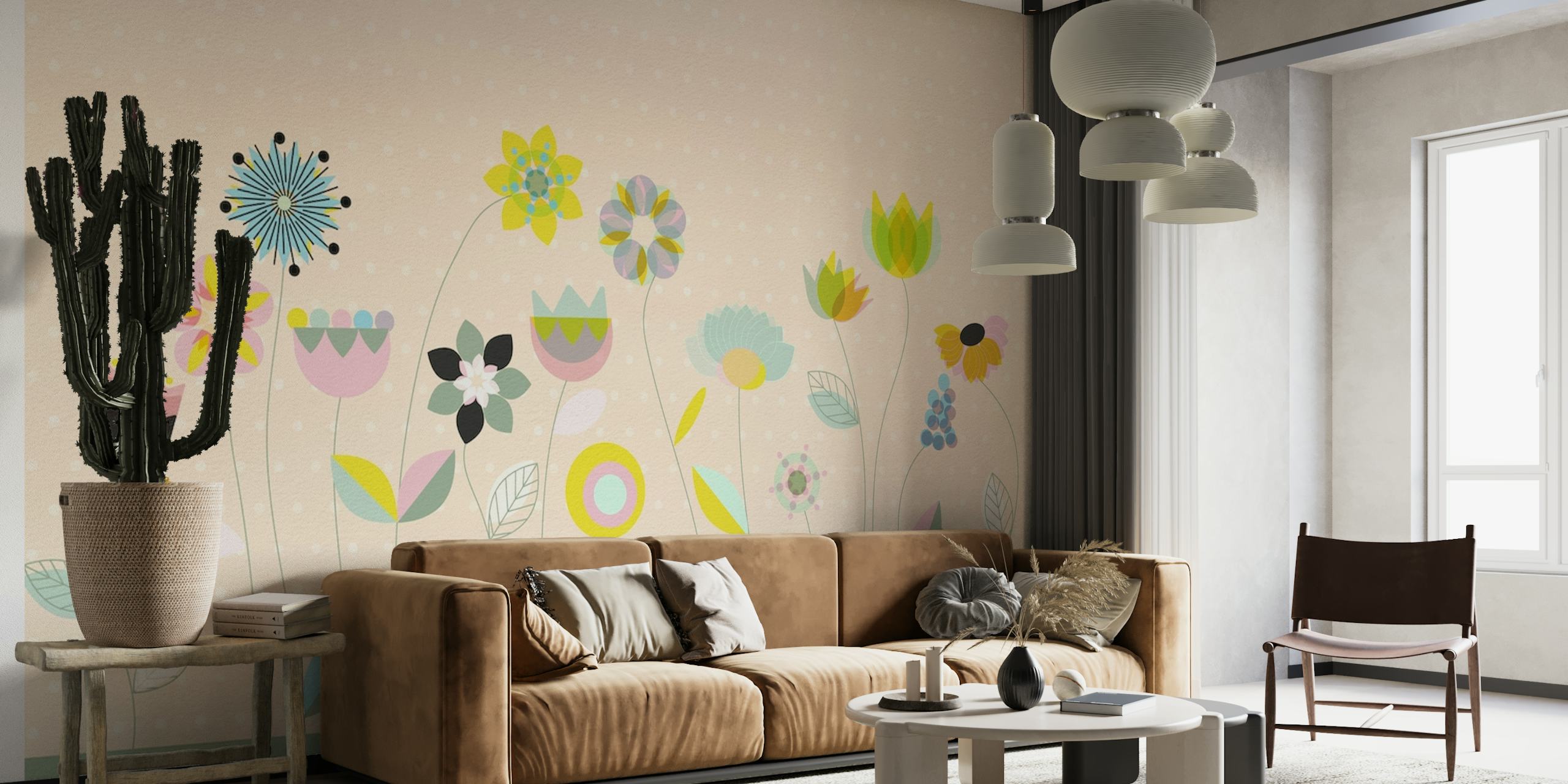 Mid century floral spring wallpaper