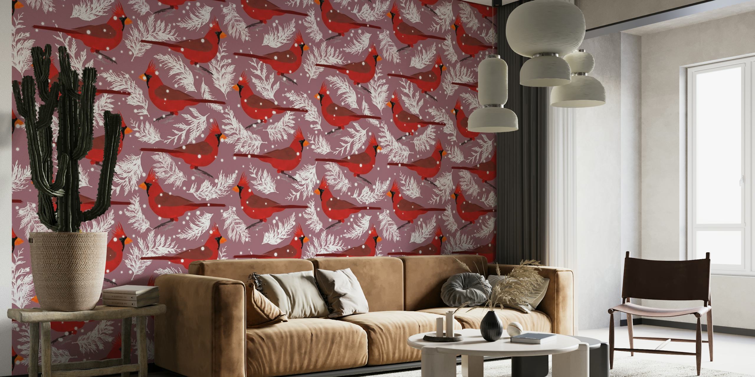 Northern cardinal pink wallpaper
