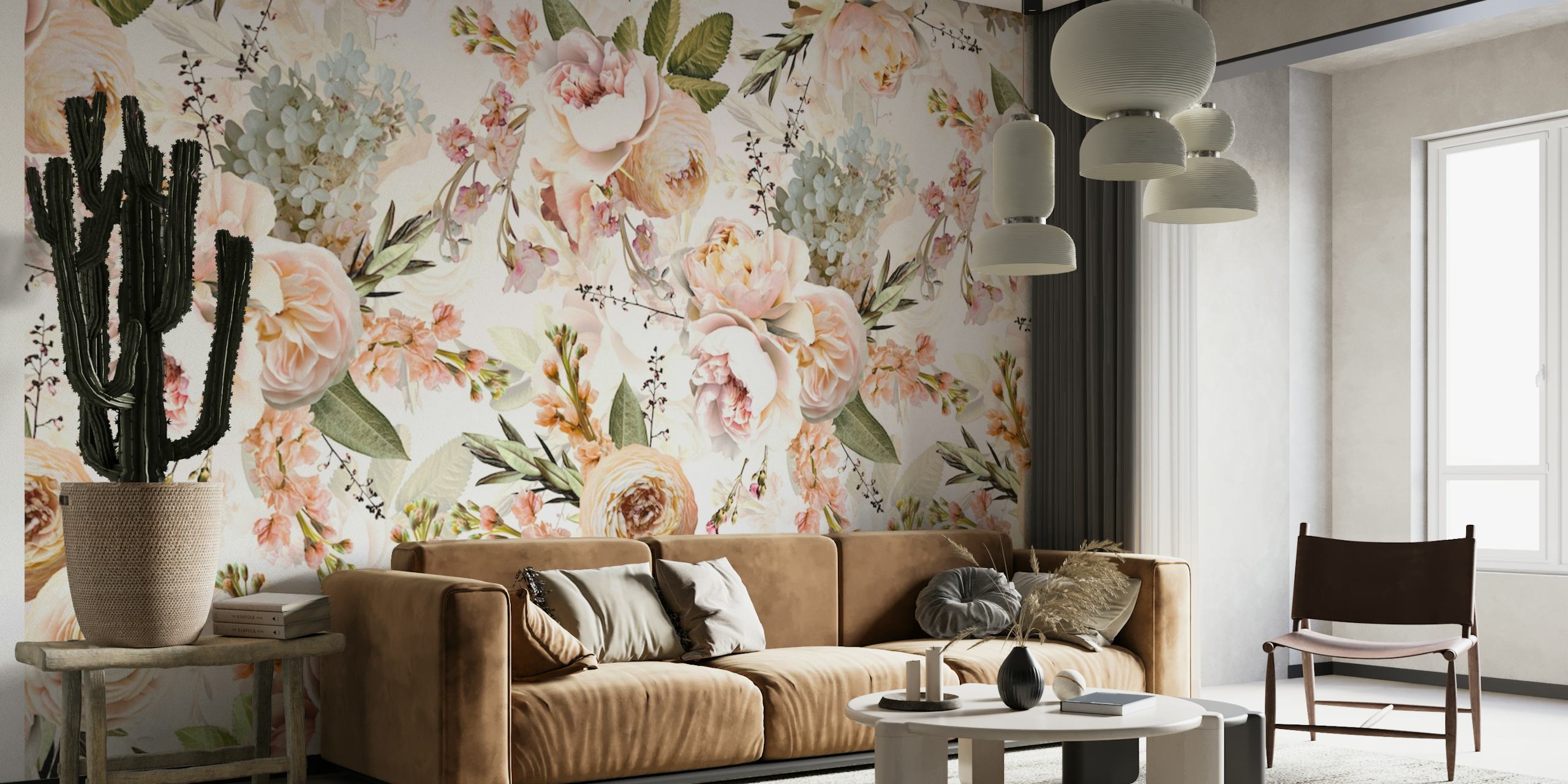 Baroque styled peonies in pastel colors wall mural