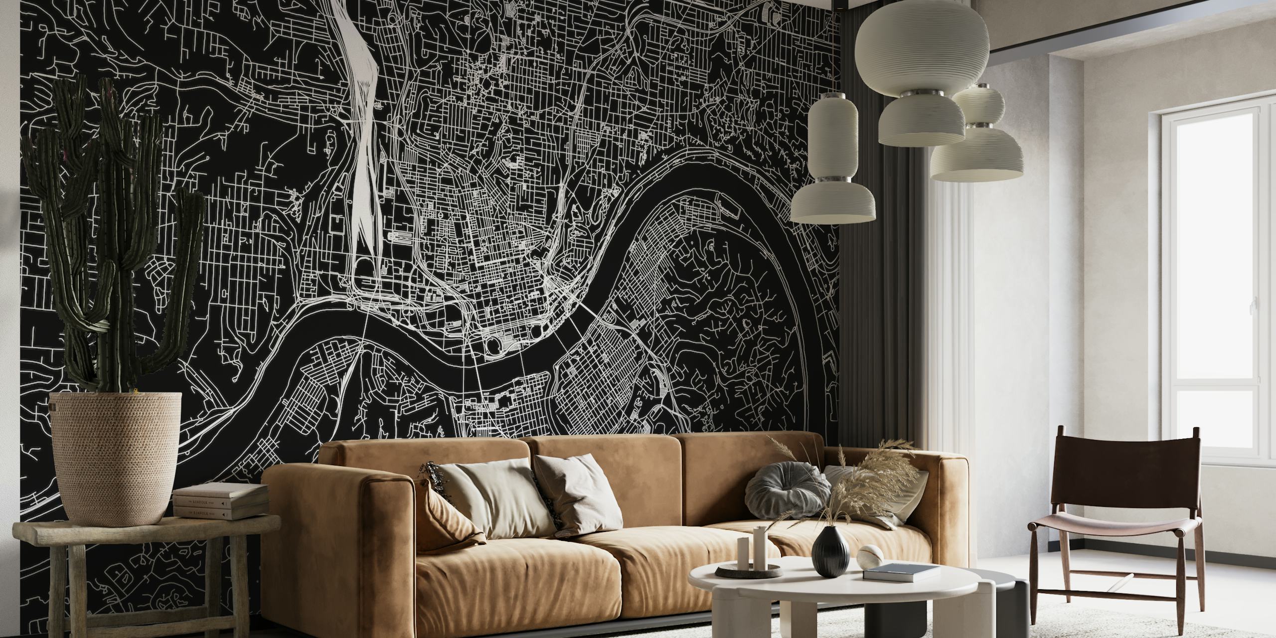 Cincinnati Black Map behang