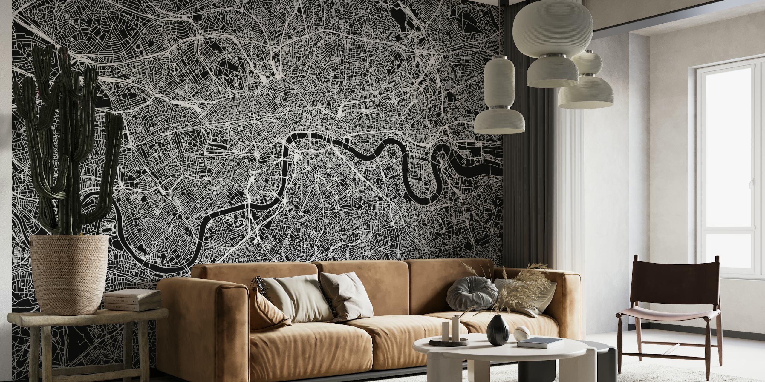 London street map design wallpaper in a room setting