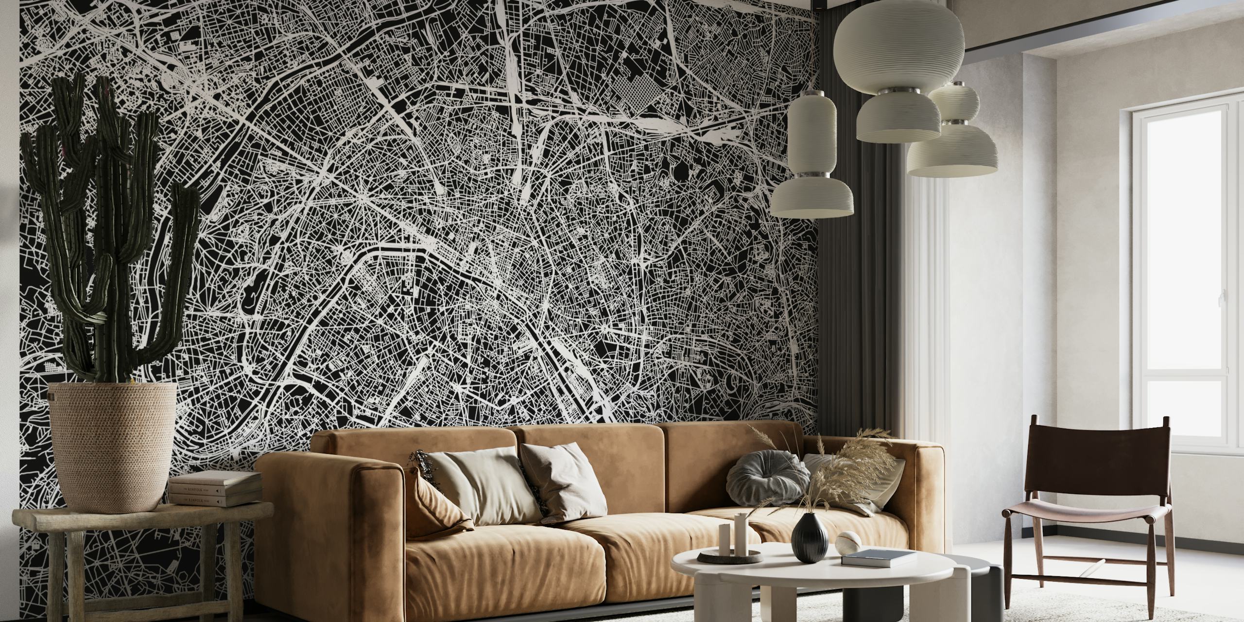 Paris Black Map behang