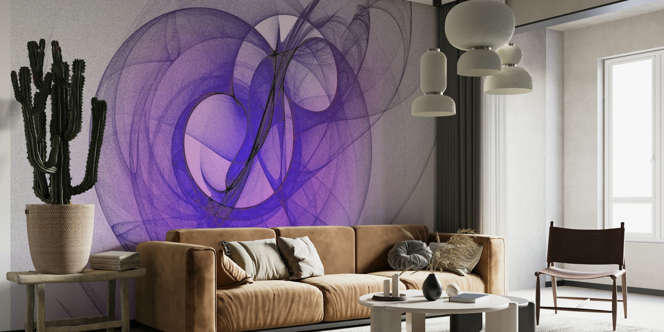 Eteerinen violetti ja laventeli fraktaali pyörteet seinämaalaus