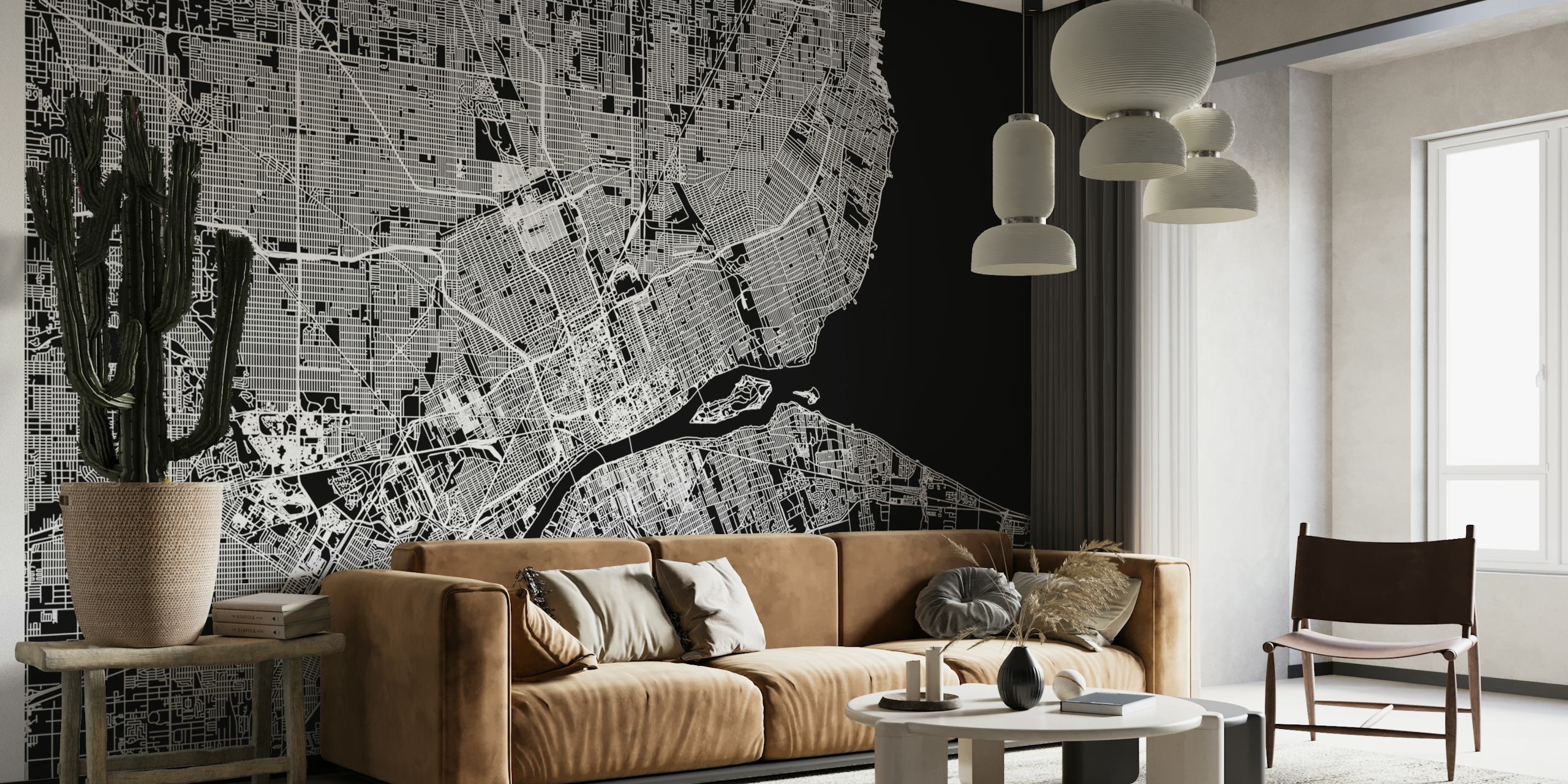 Black and white city map wallpaper with detailed street layout