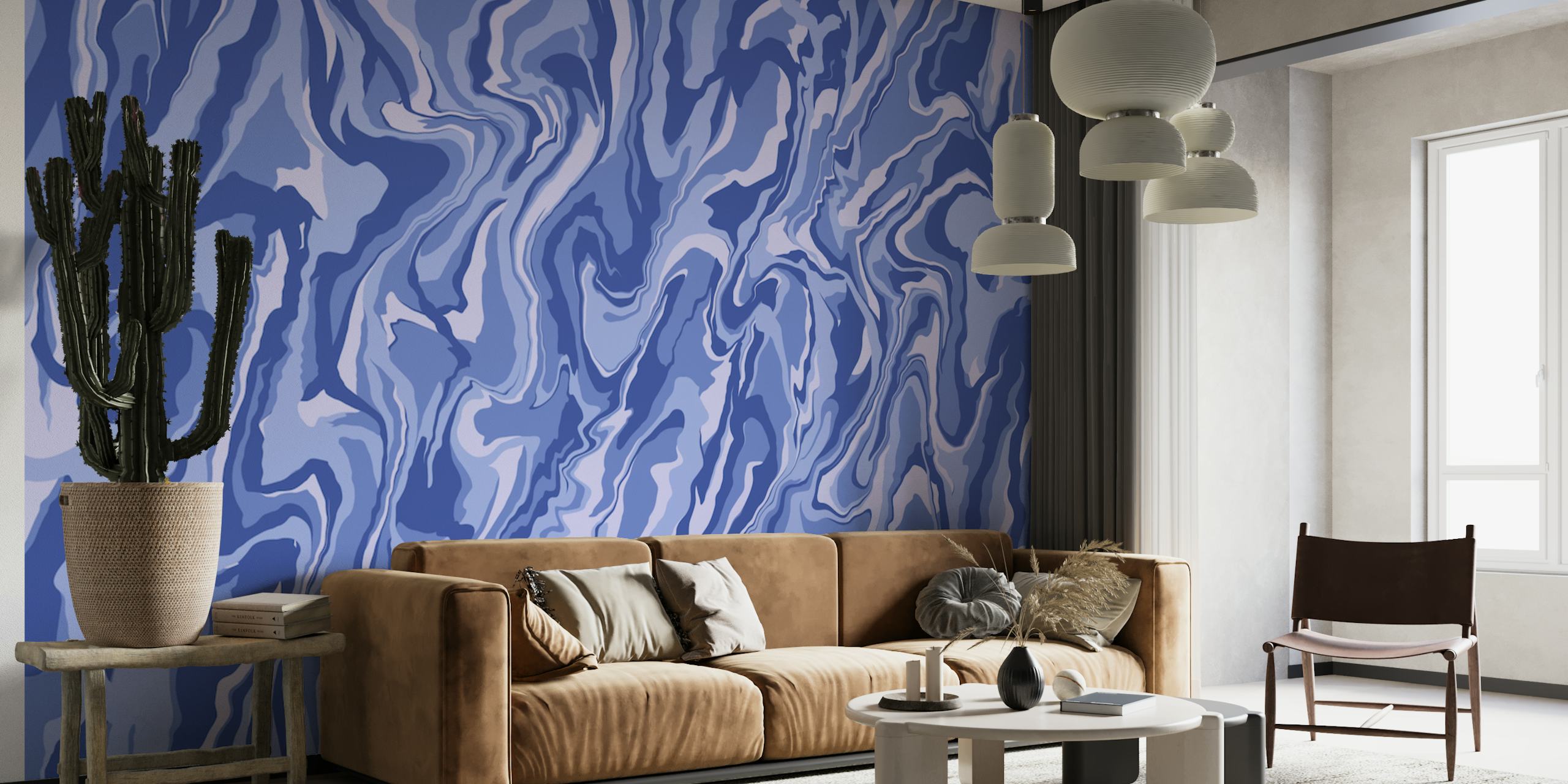 Fluid Art-Tapete in einem stilvollen Innenraum.