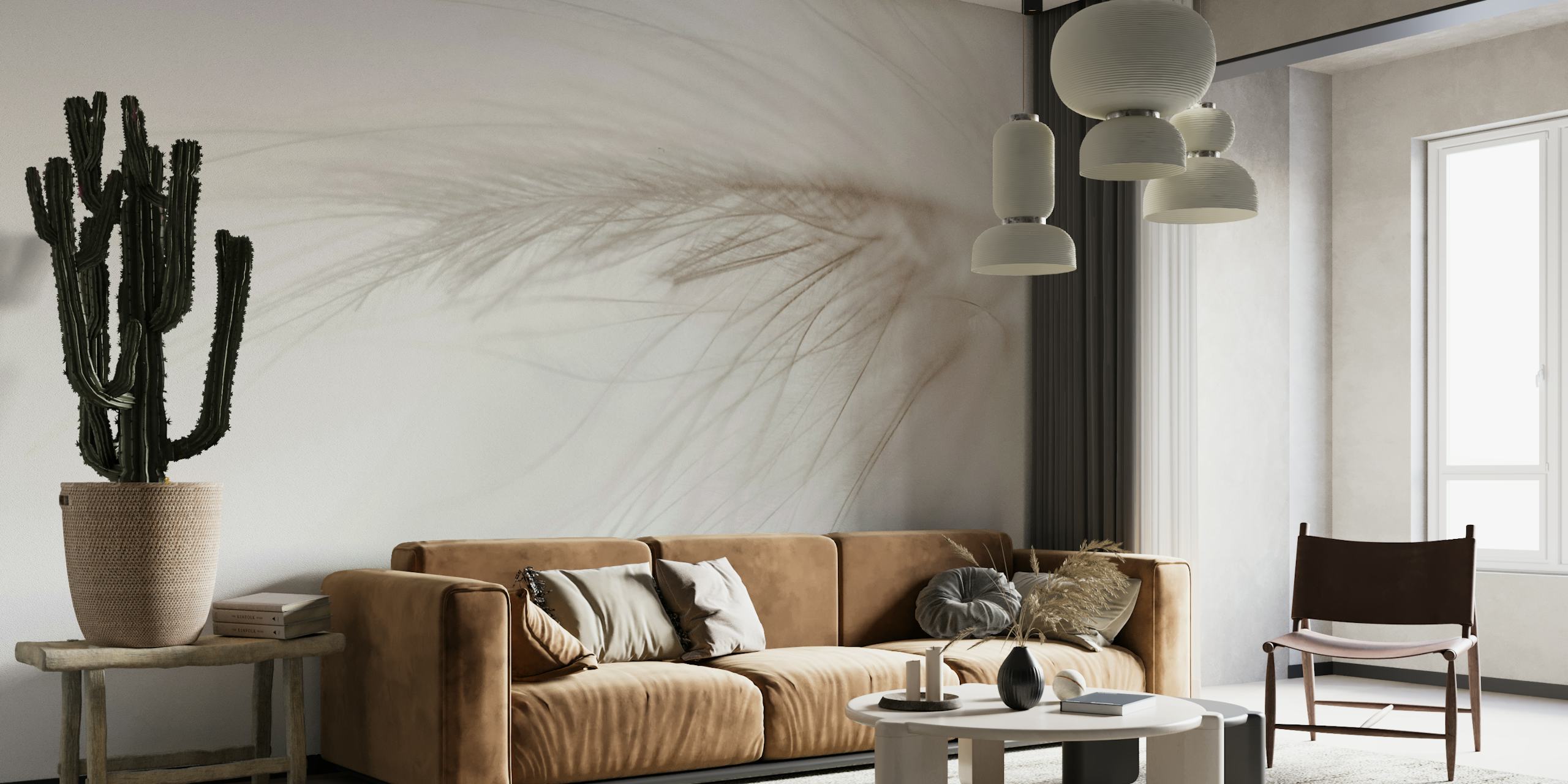 White feather close-up wall mural for peaceful interior decor