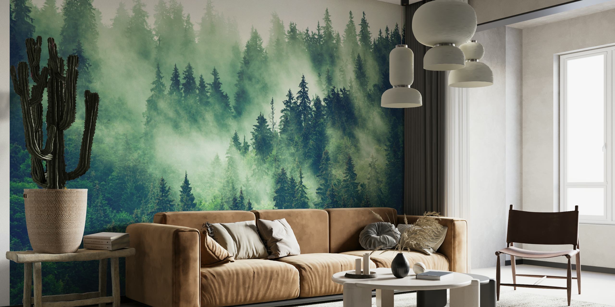 Misty fir forest wallpaper