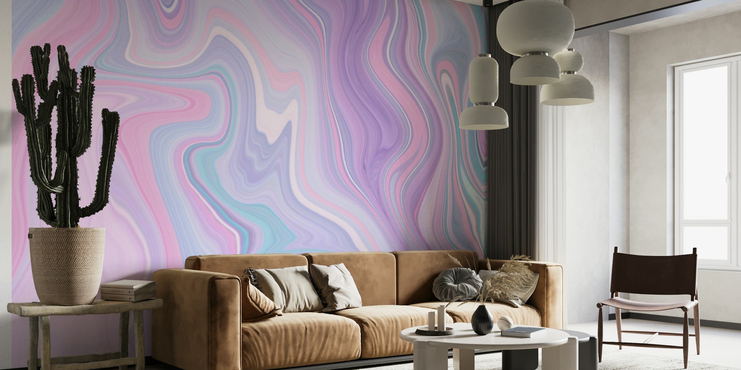 Colorful liquid marble wallpaper with pink, purple, and teal swirls