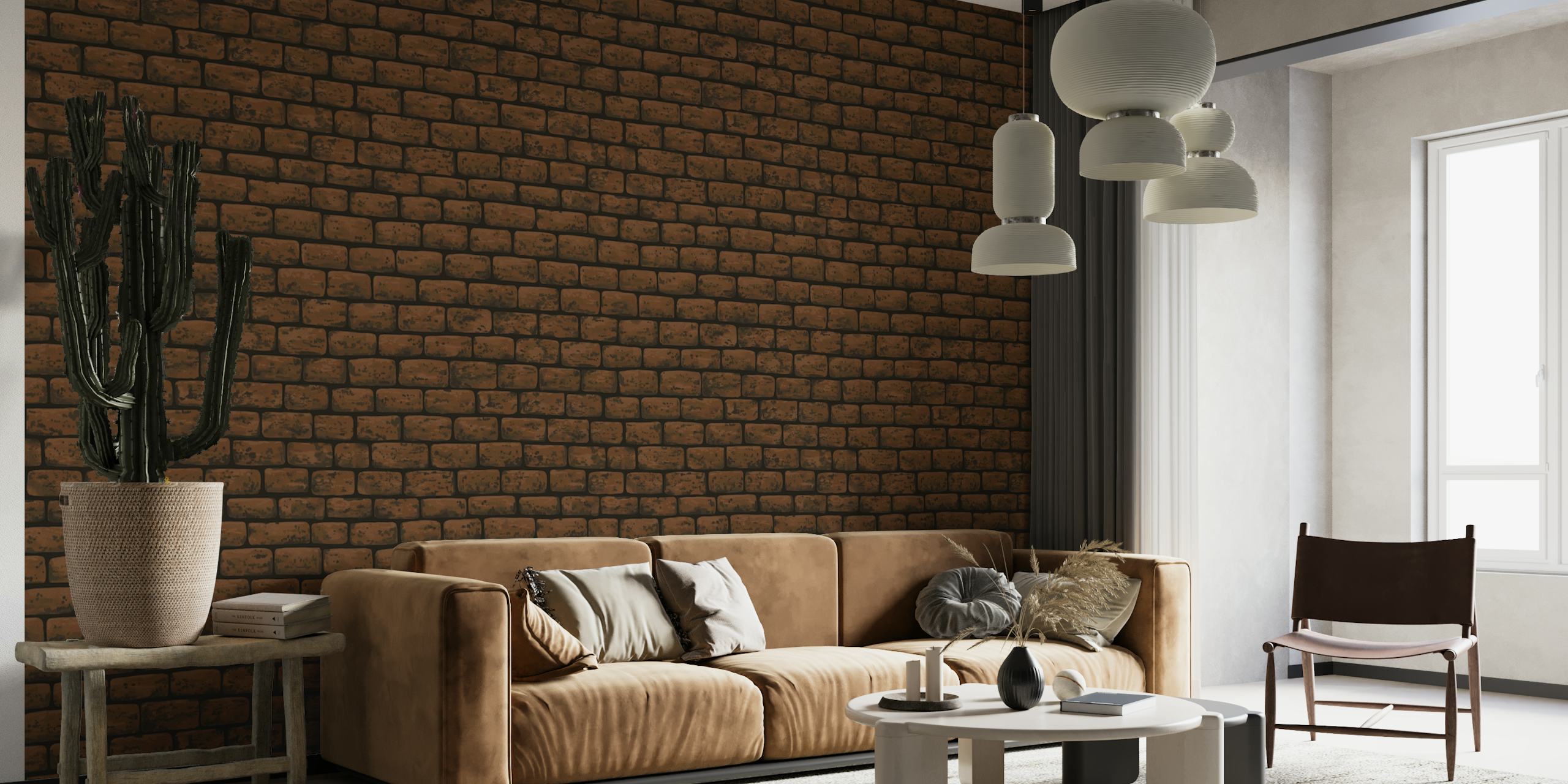 Textured brown brick wall mural for a rustic and industrial interior look