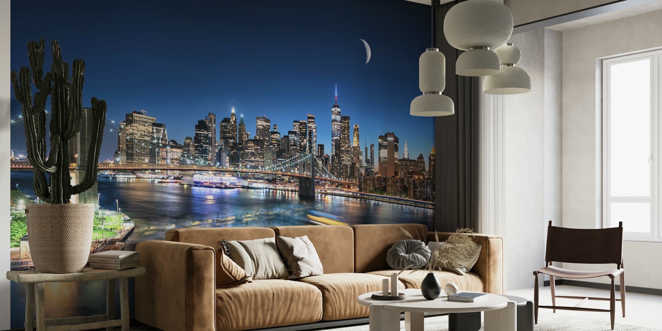 Mondaufgang über der Skyline von New York als Fototapete
